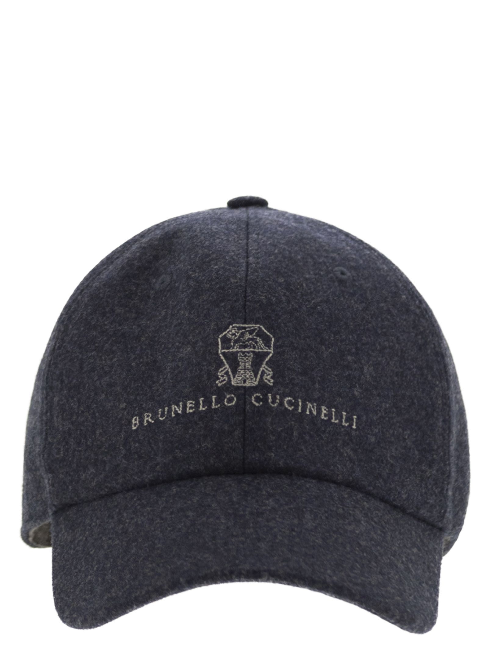Brunello Cucinelli Men Virgin Wool Flannel Baseball Cap With Embroidery