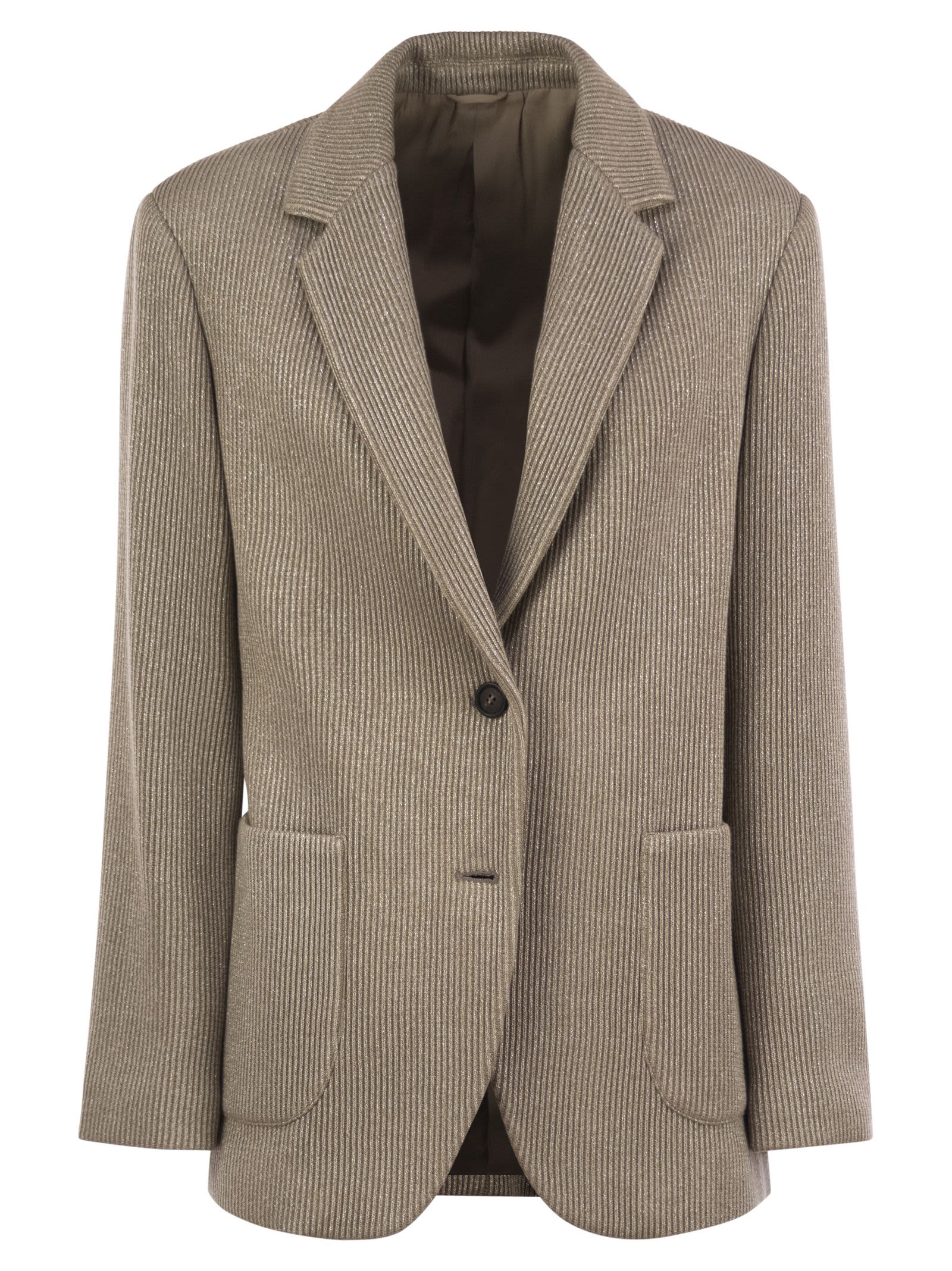 Brunello Cucinelli Women Sparkling English Rib Cotton And Viscose Knitted Jacket With Monili