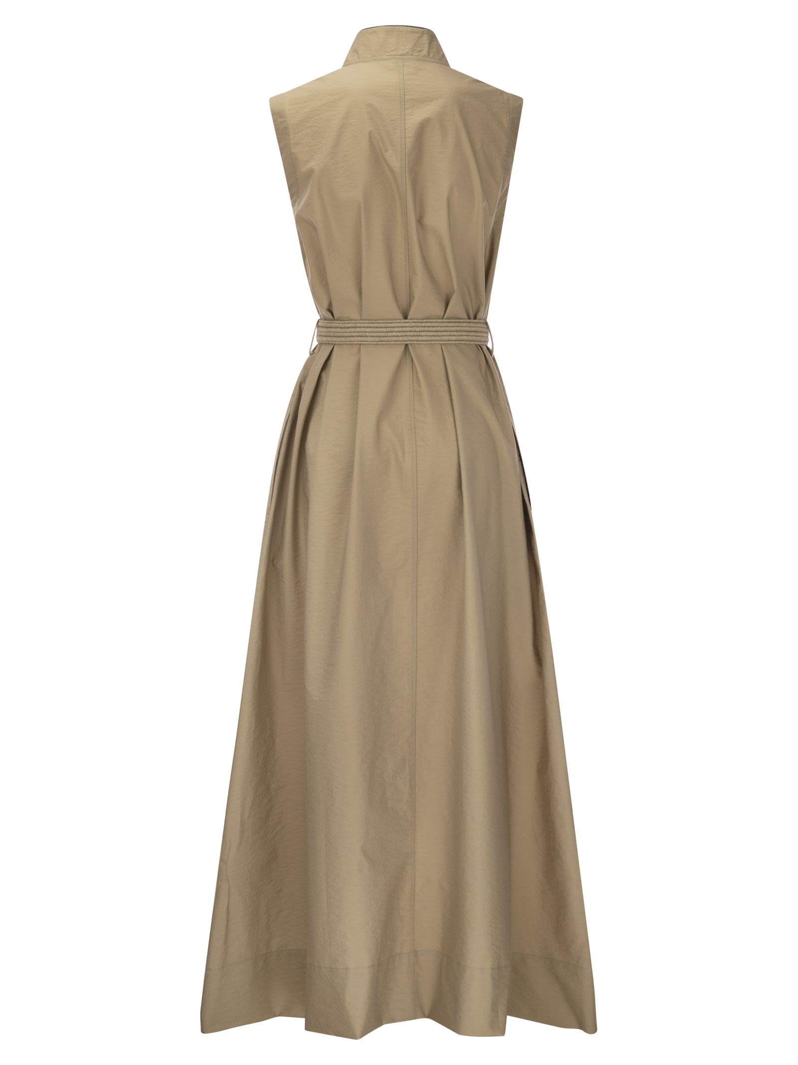 Brunello Cucinelli Women Techno Cotton Poplin Dress With Belt And Precious Shoulder Detail