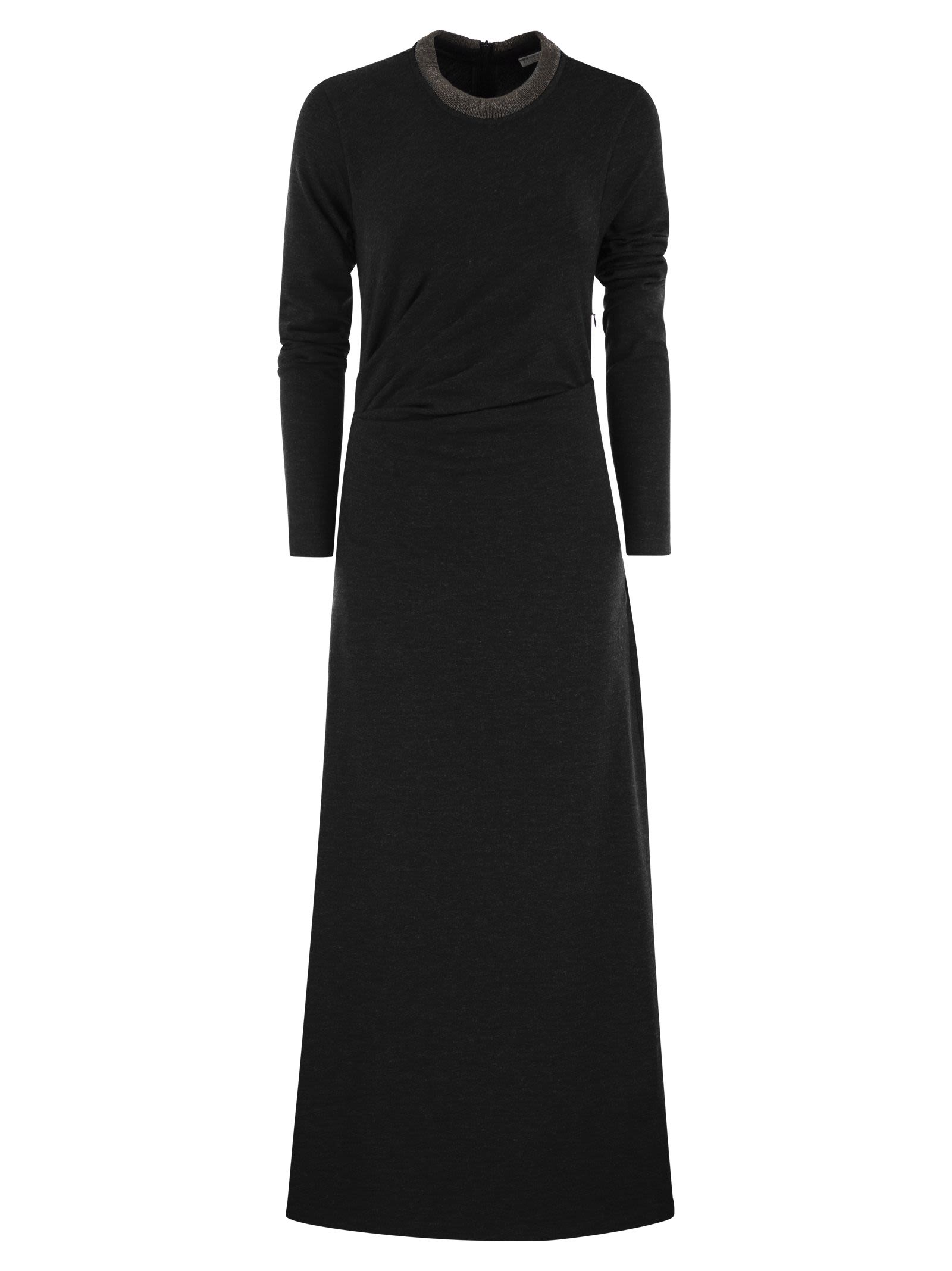 Brunello Cucinelli Women Draped Dress In Stretch Virgin Wool Jersey With Precious Collar