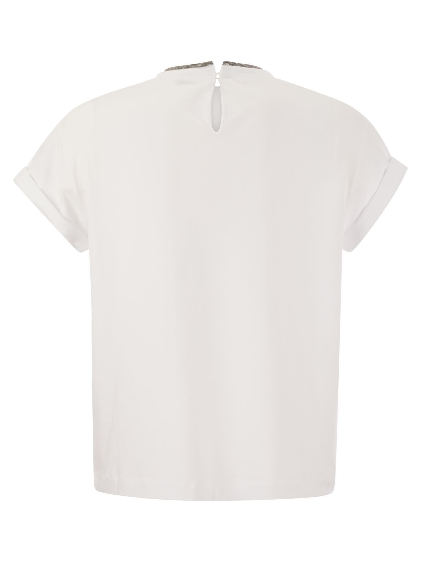 Brunello Cucinelli Women Stretch Cotton Jersey T-Shirt With Precious Faux-Layering