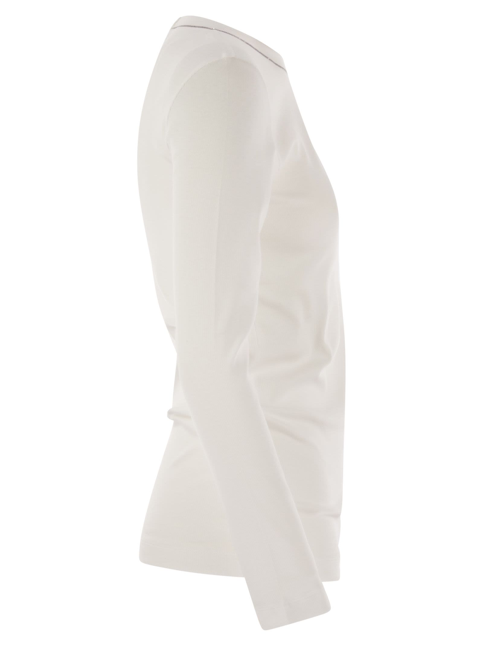 Brunello Cucinelli Women Ribbed Stretch Cotton Jersey T-Shirt With Jewellery