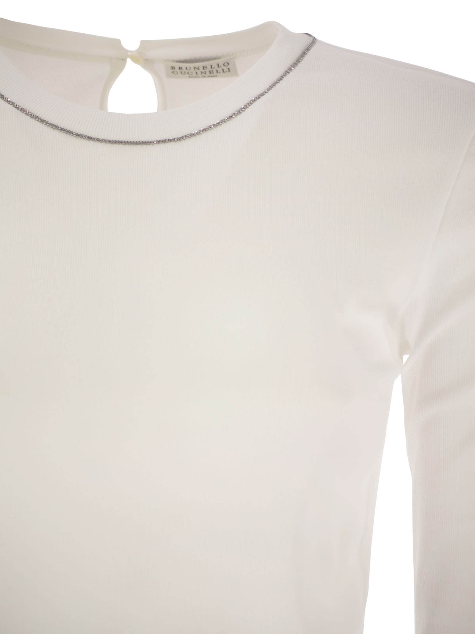 Brunello Cucinelli Women Ribbed Stretch Cotton Jersey T-Shirt With Jewellery