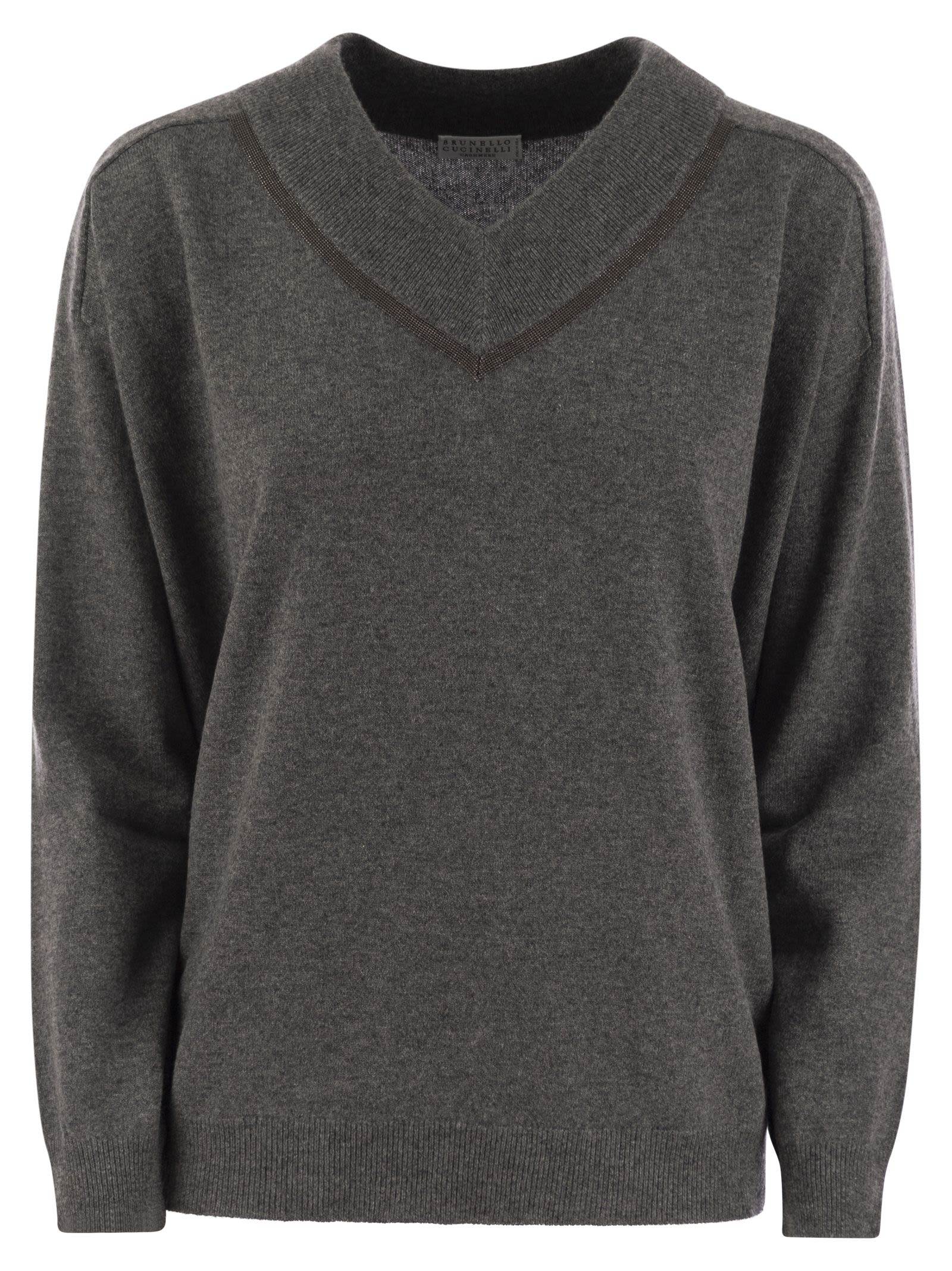 Brunello Cucinelli Women Cashmere Sweater With Shiny Neckline