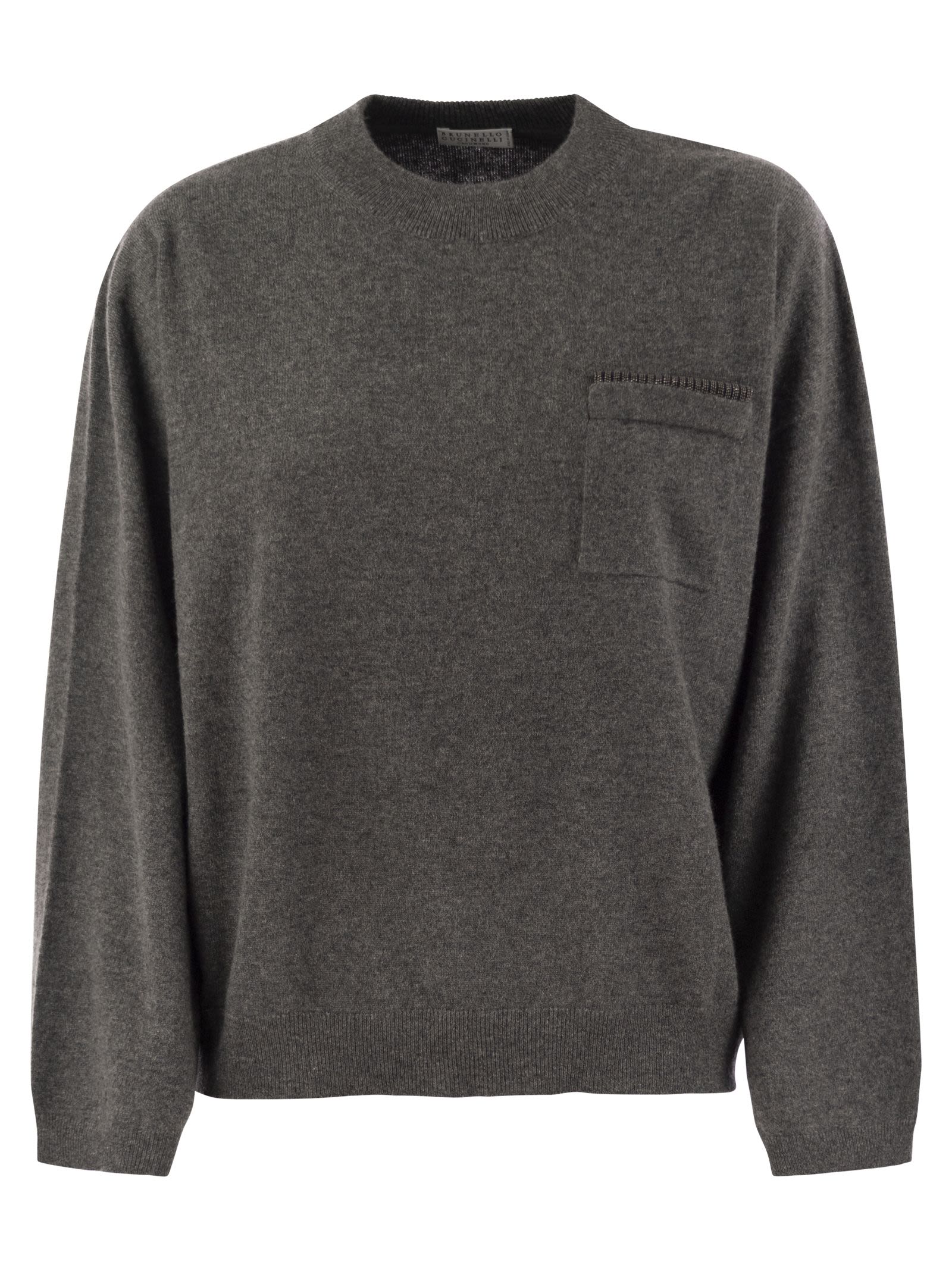 Brunello Cucinelli Women Cashmere Sweater With Breast Pocket And Necklace