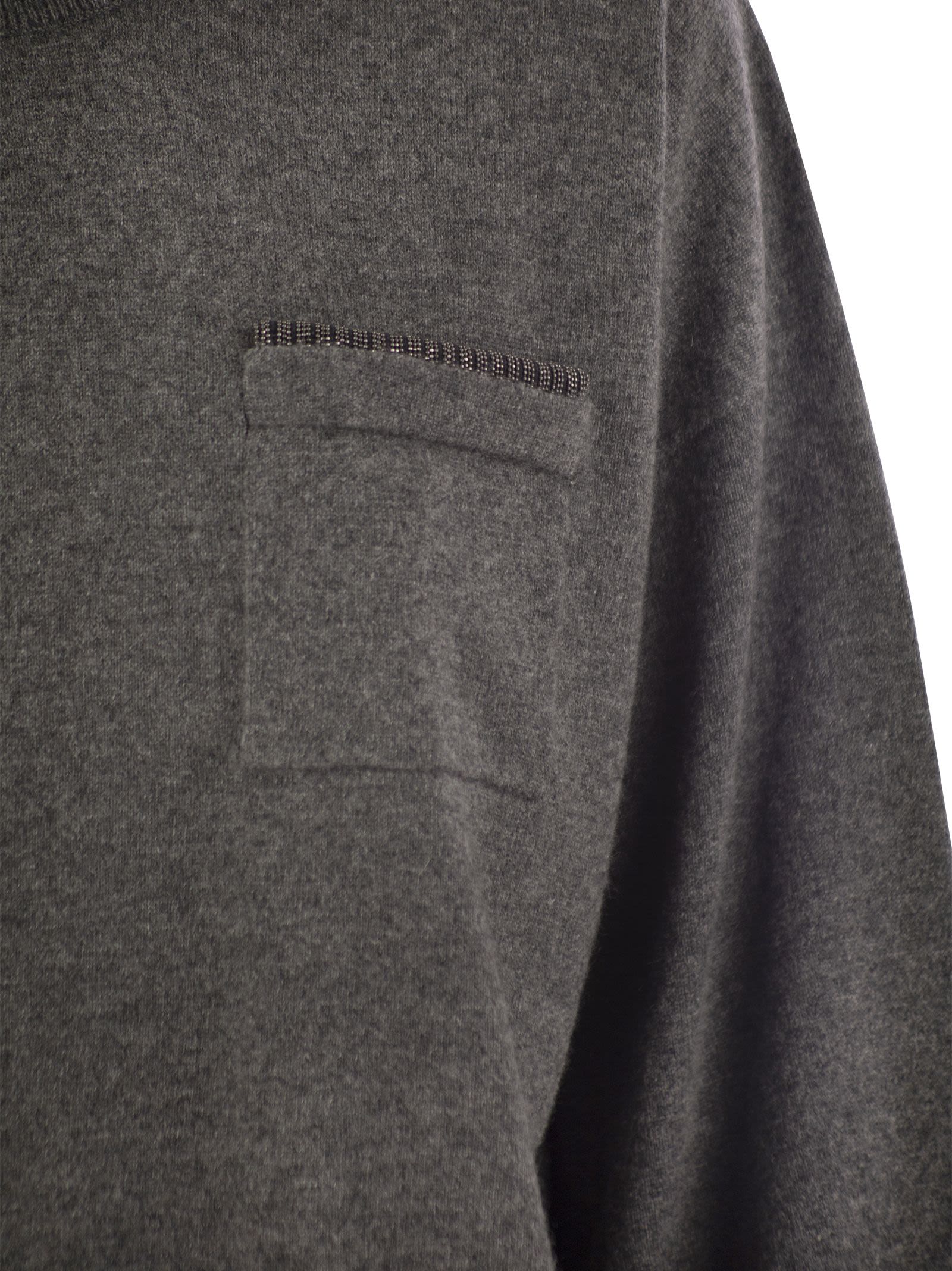 Brunello Cucinelli Women Cashmere Sweater With Breast Pocket And Necklace