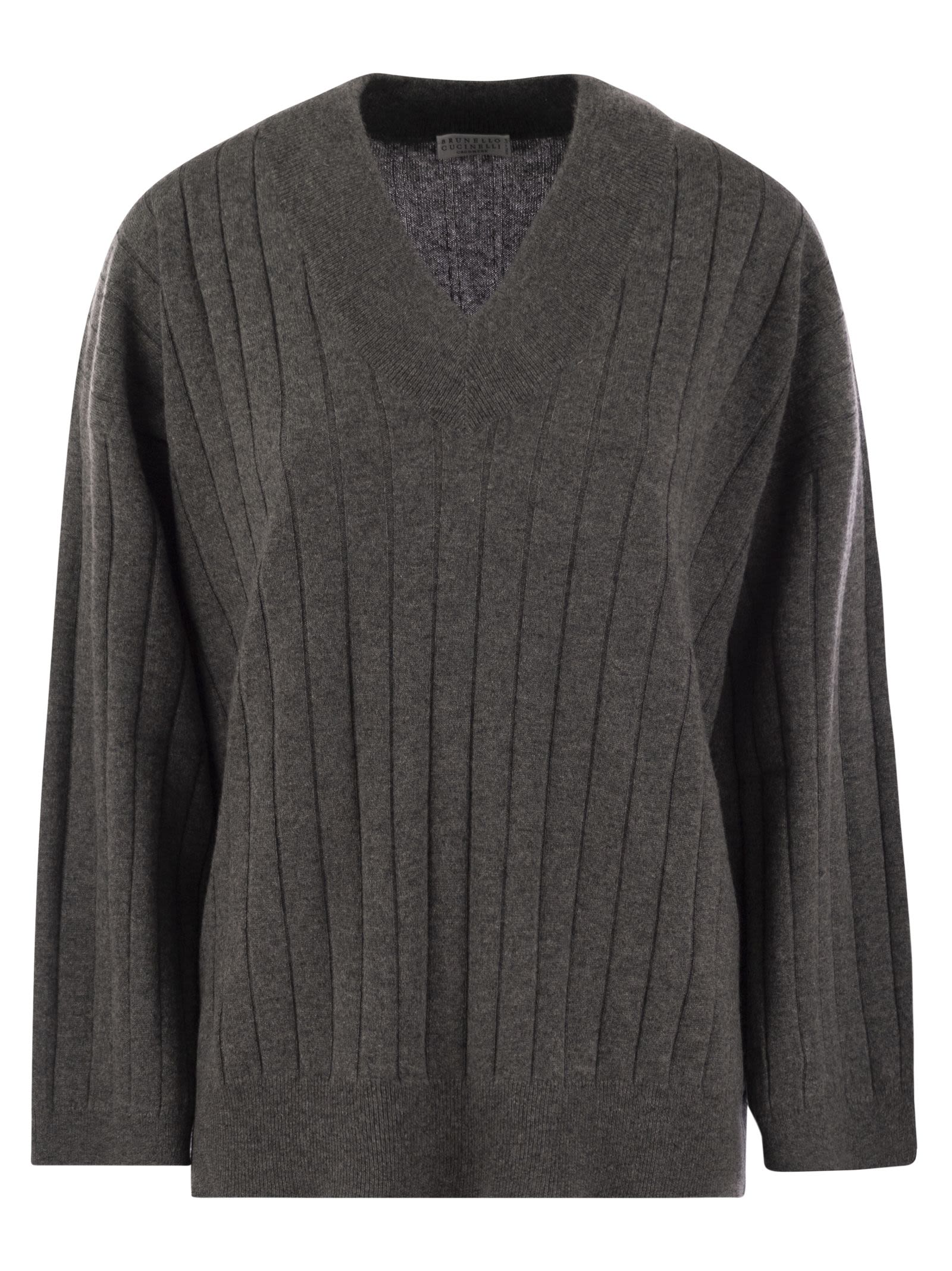 Brunello Cucinelli Women Cashmere Sweater With V-Neck And Necklace