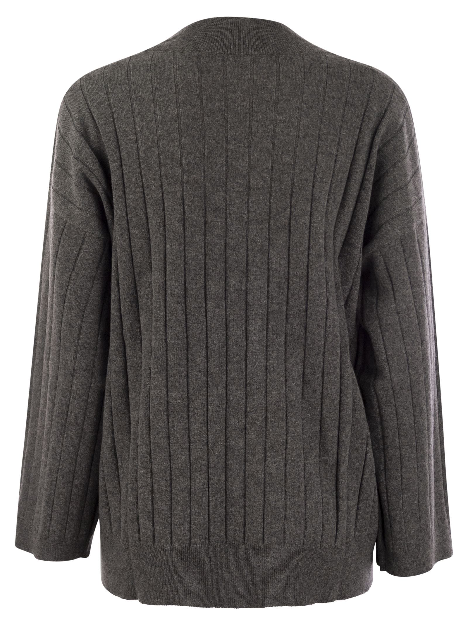 Brunello Cucinelli Women Cashmere Sweater With V-Neck And Necklace