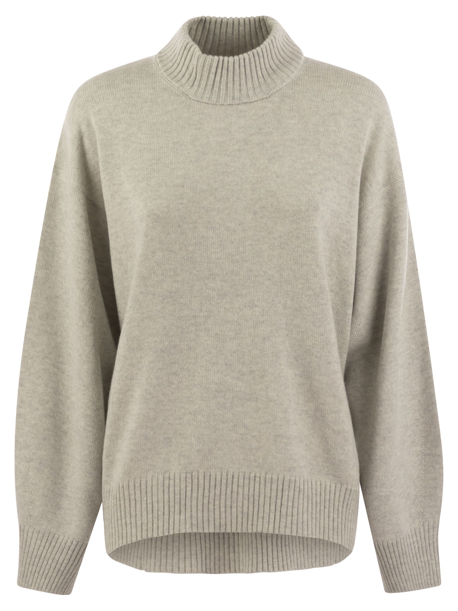 Brunello Cucinelli Women Cashmere Chimney Neck Sweater With Shiny Cuff Details