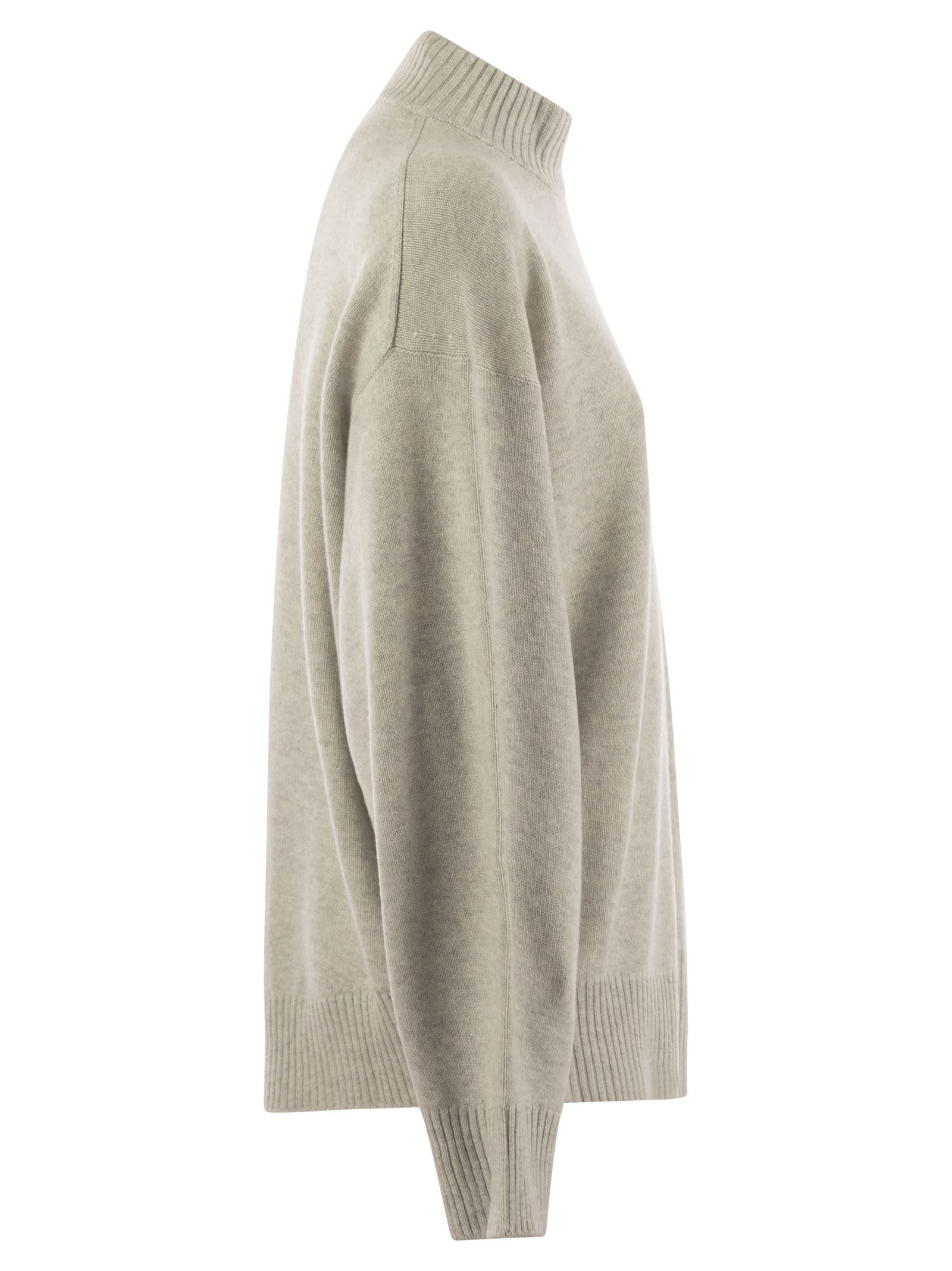 Brunello Cucinelli Women Cashmere Chimney Neck Sweater With Shiny Cuff Details