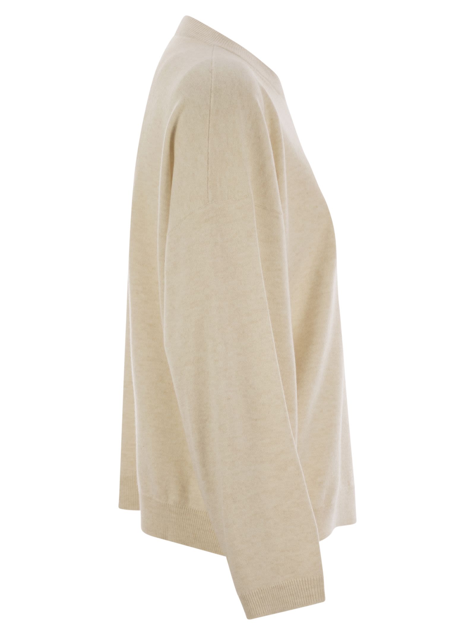 Brunello Cucinelli Women Virgin Wool, Cashmere And Silk Sweater With Shiny Pocket Detail