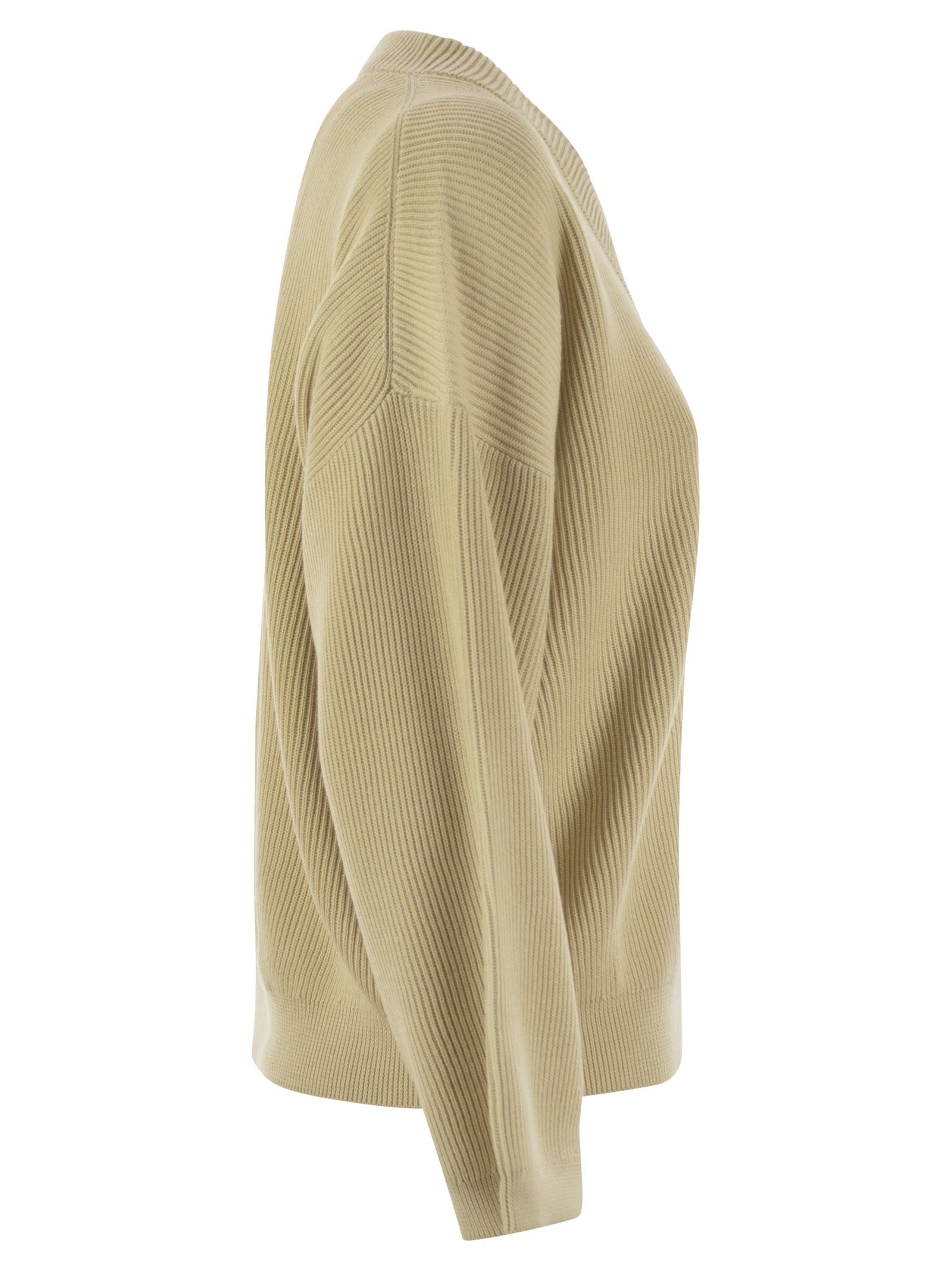 Brunello Cucinelli Women Cotton Rib Sweater With Shiny Detail