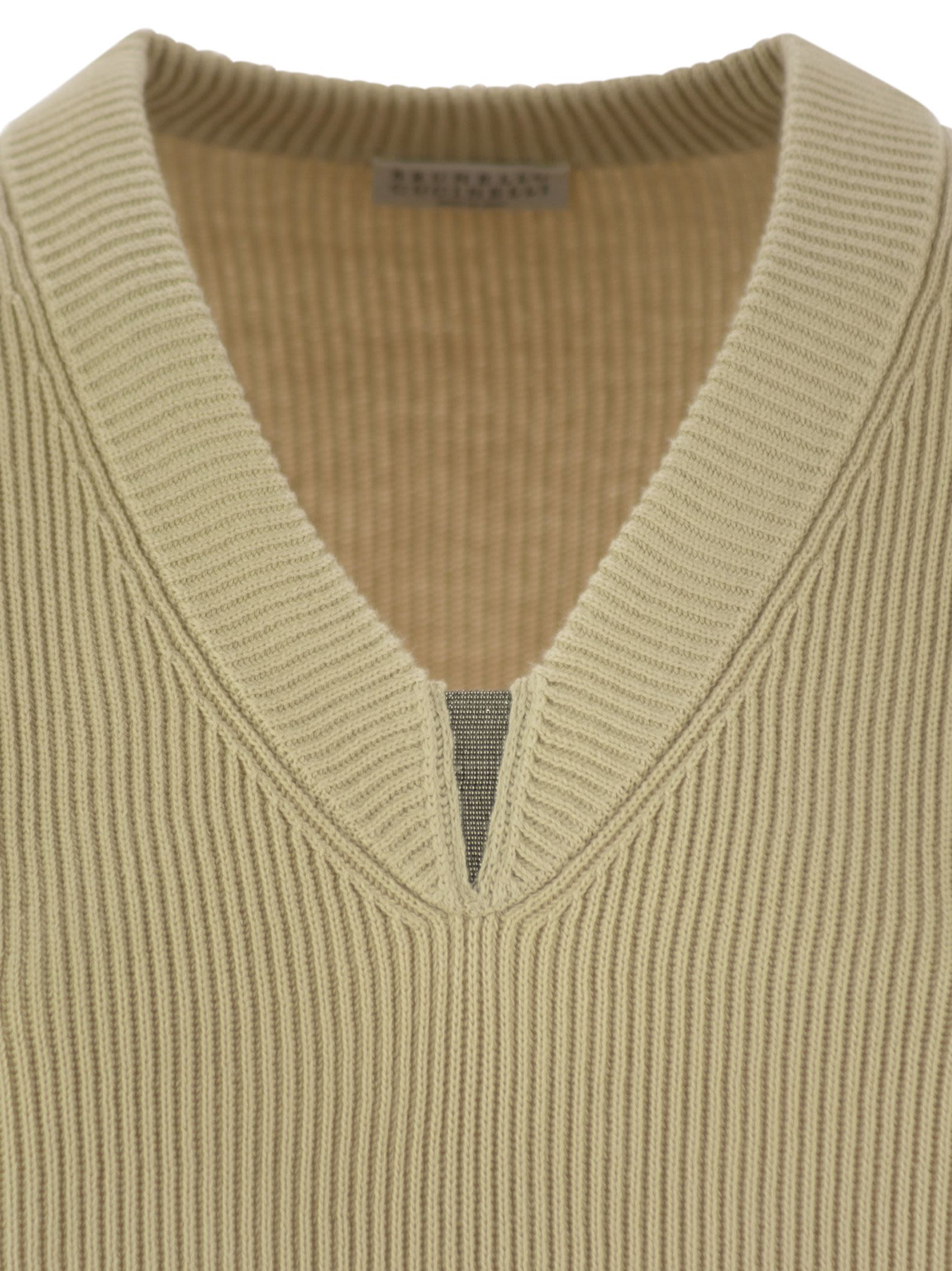 Brunello Cucinelli Women Cotton Rib Sweater With Shiny Detail