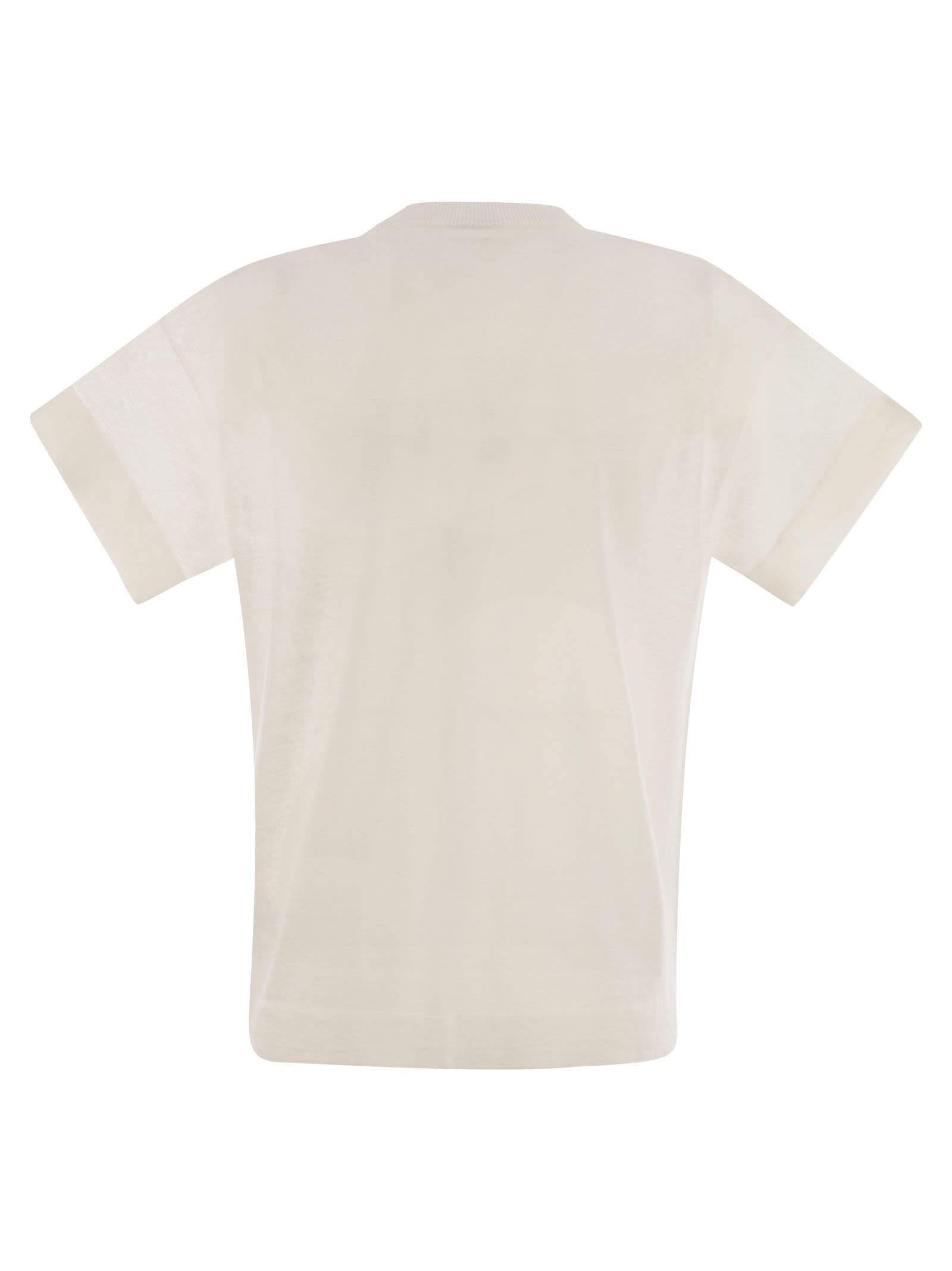 Brunello Cucinelli Women Linen-Blend T-Shirt With Shiny Pocket Detail