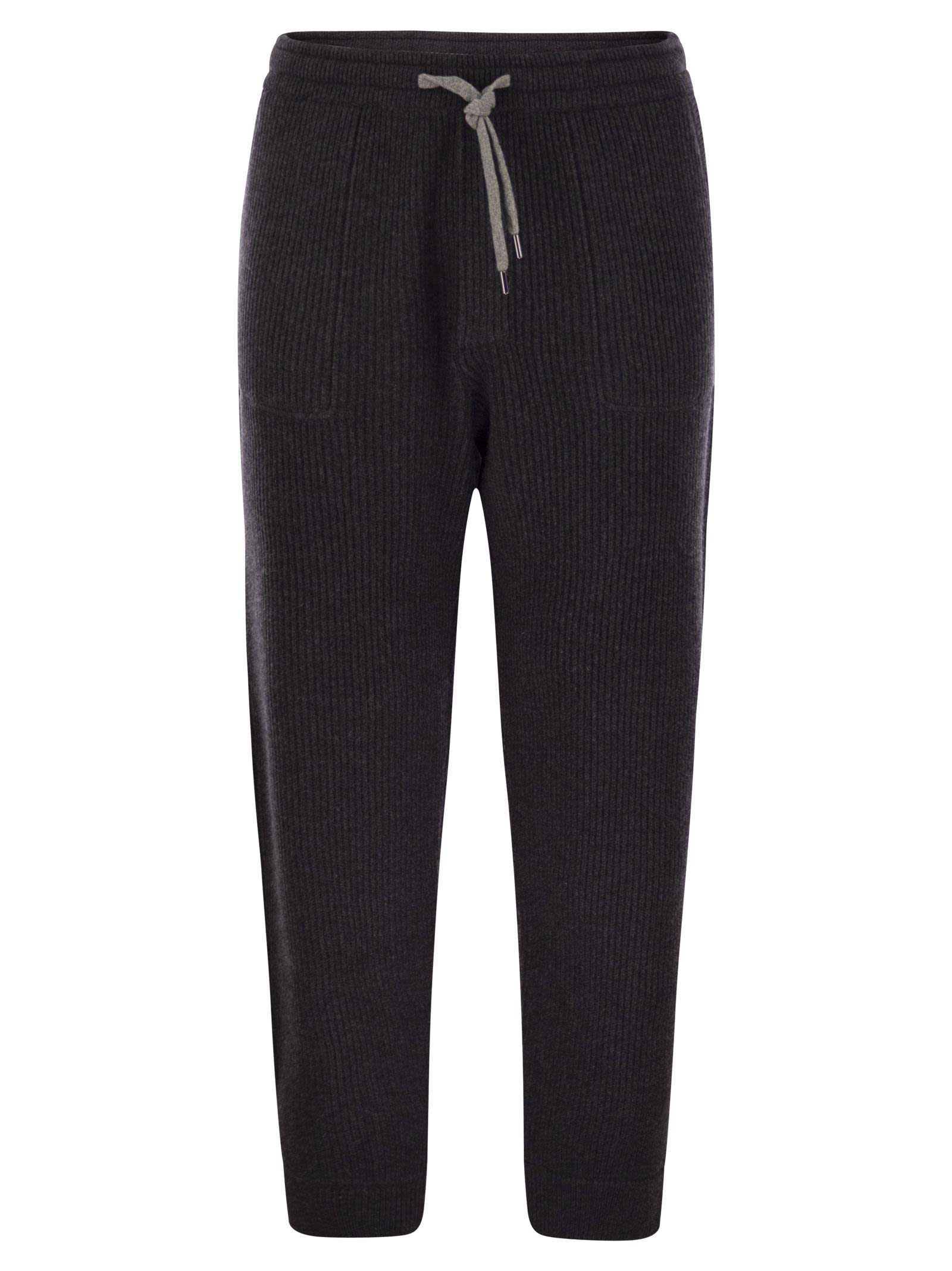 Brunello Cucinelli Men Cashmere Rib Knit Joggers With Drawstring