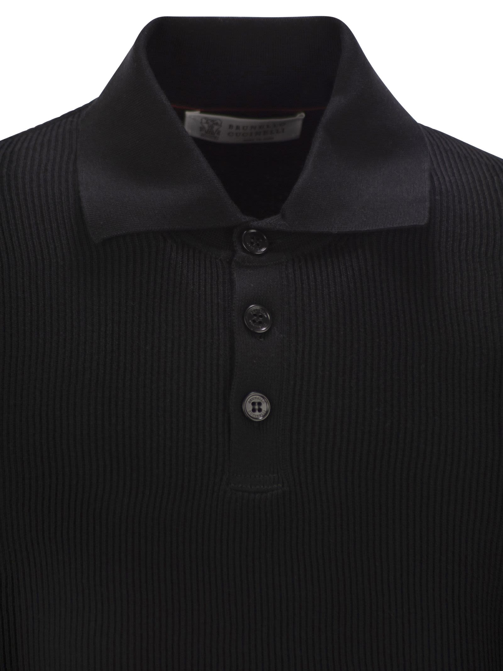Brunello Cucinelli Men Ribbed Cotton Polo-Style Jersey