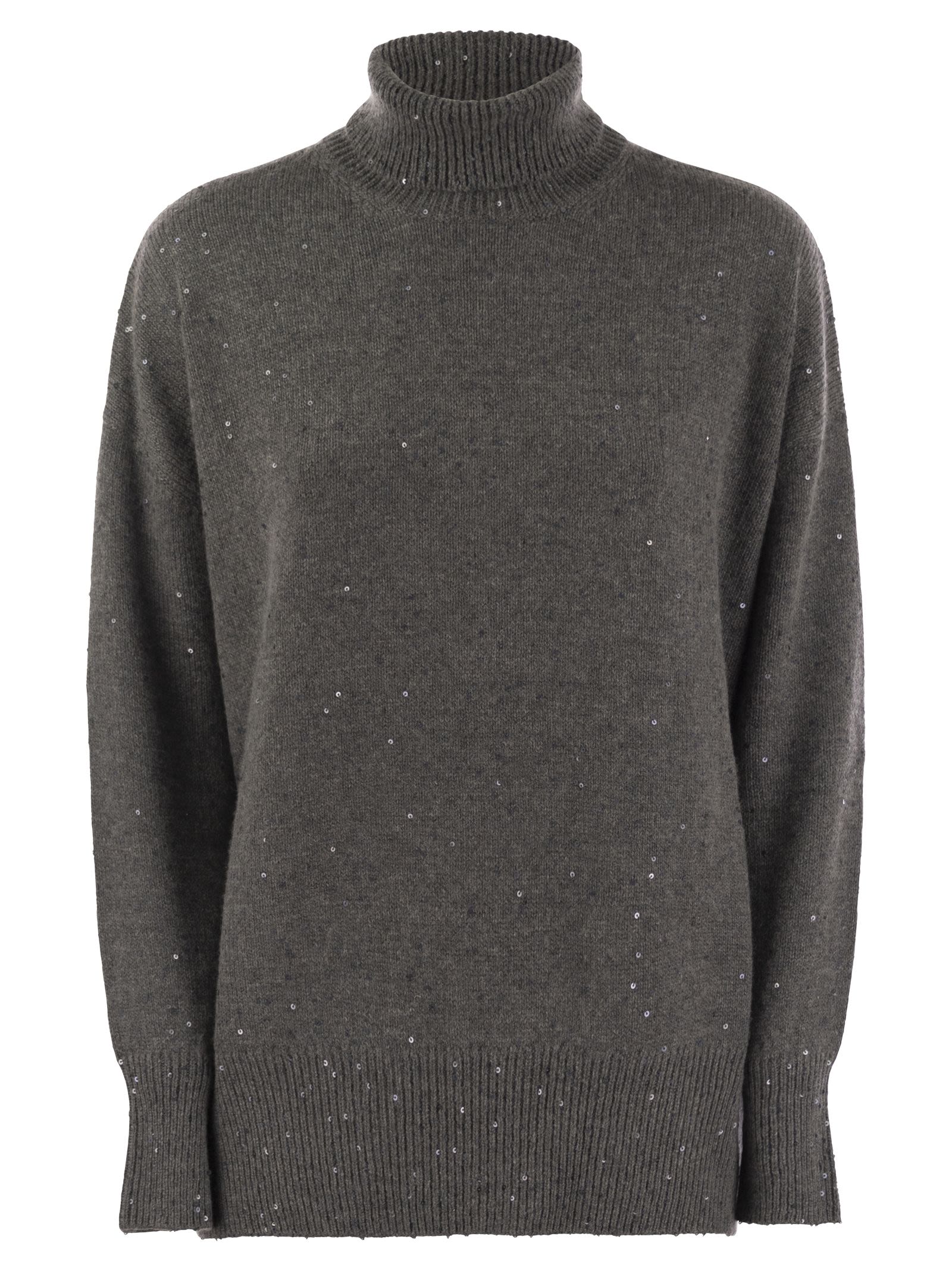 Brunello Cucinelli Women Cashmere And Silk Turtleneck Sweater With Micro Sequins
