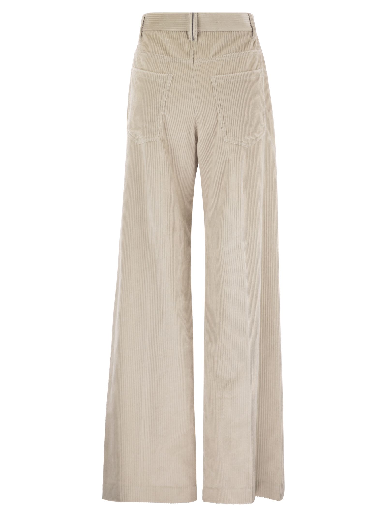 Brunello Cucinelli Women Fluid Corduroy Sartorial Track Trousers With Jewellery