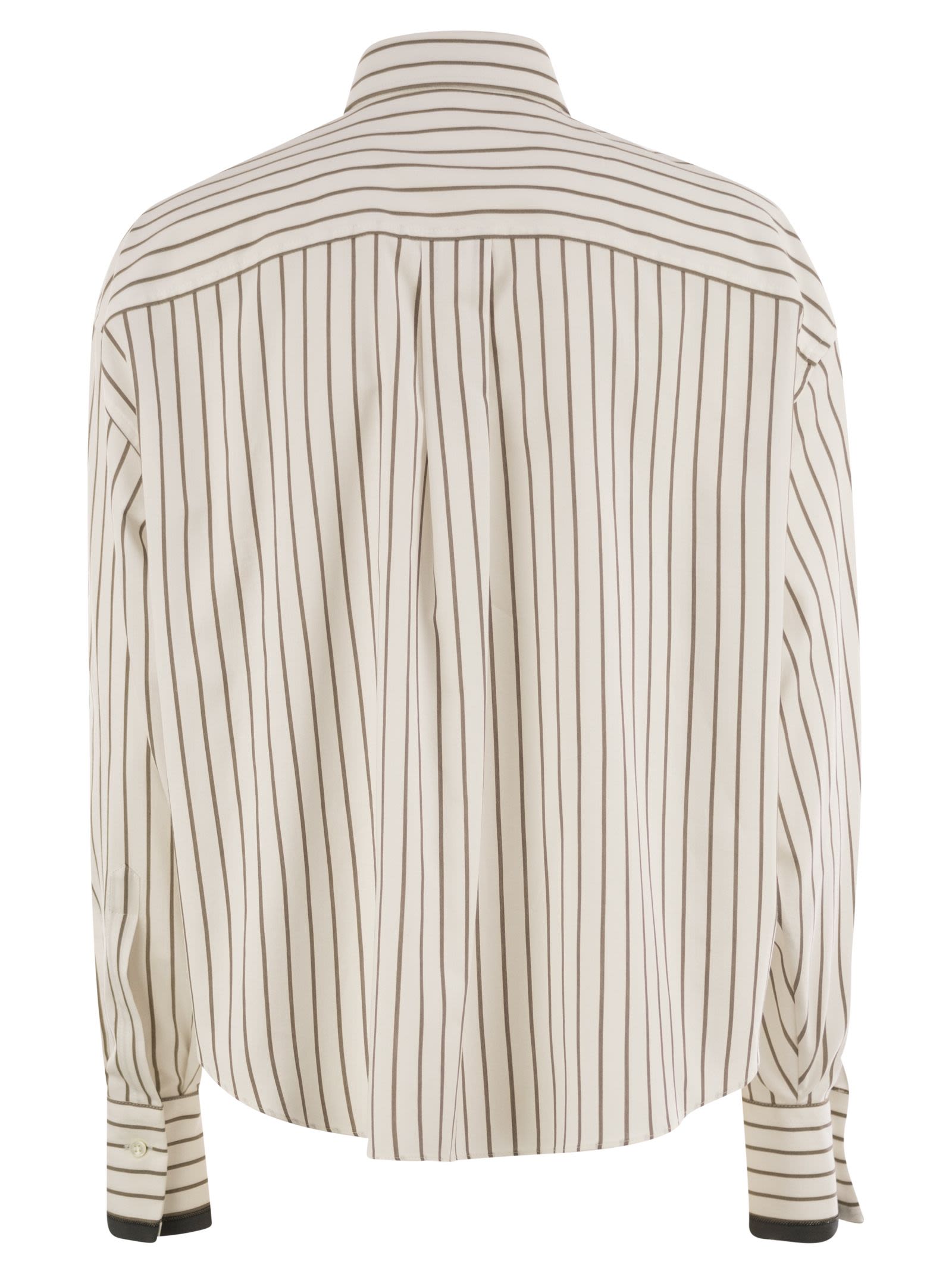 Brunello Cucinelli Women Striped Cotton Twill Shirt With Shiny Cuffs