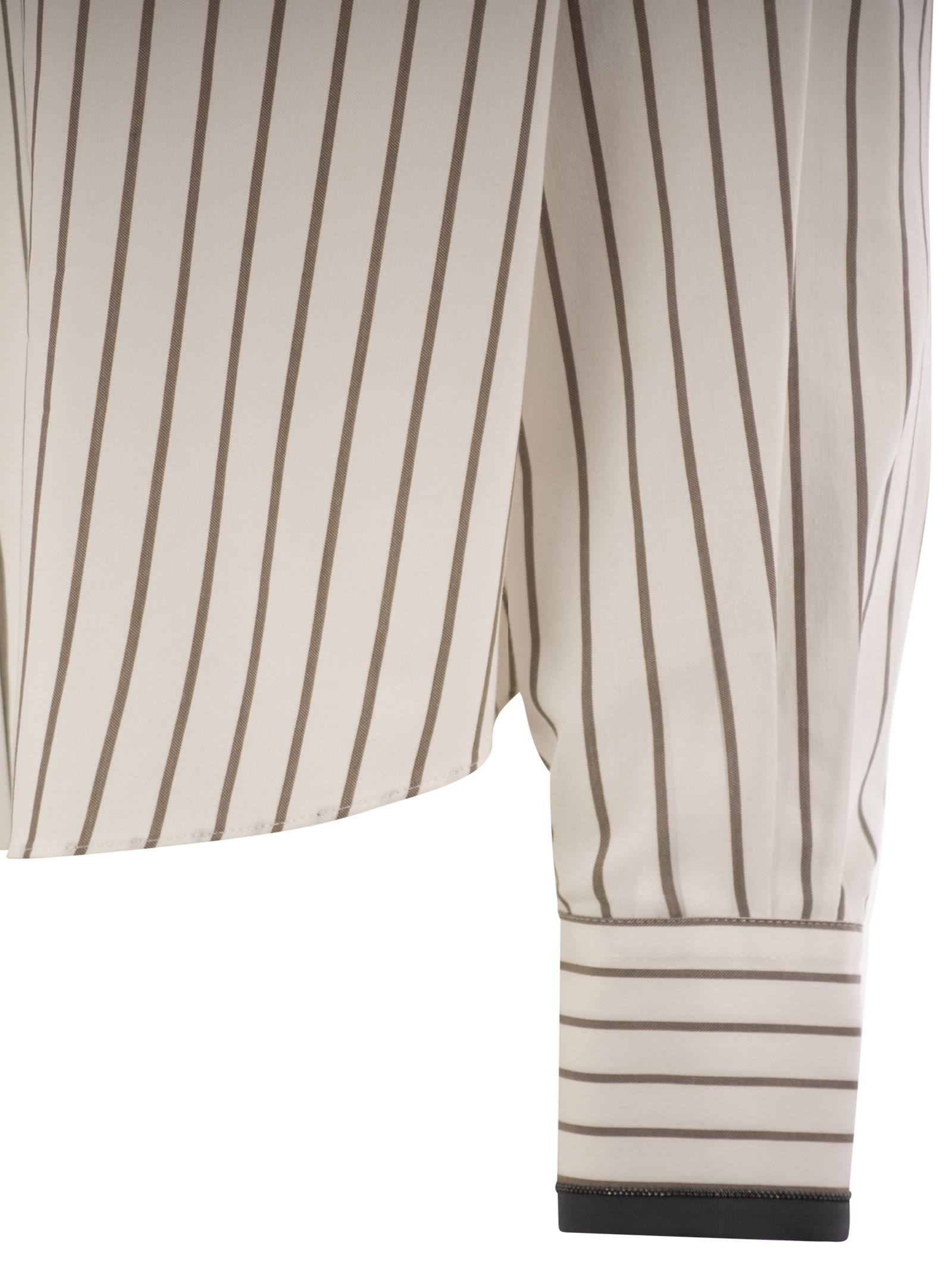 Brunello Cucinelli Women Striped Cotton Twill Shirt With Shiny Cuffs