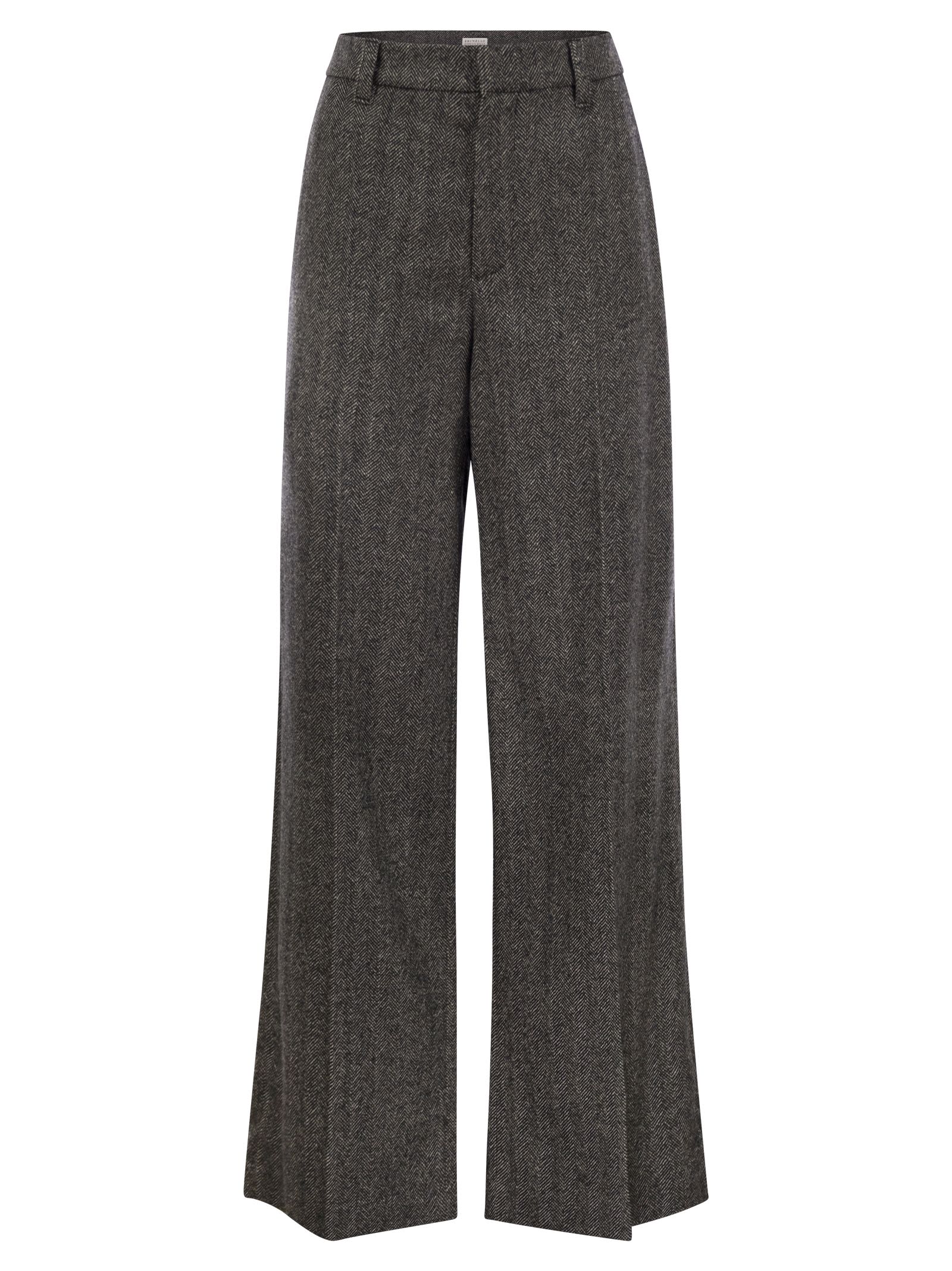 Brunello Cucinelli Women Loose Sartorial Chevron Carded Techno Wool Trousers