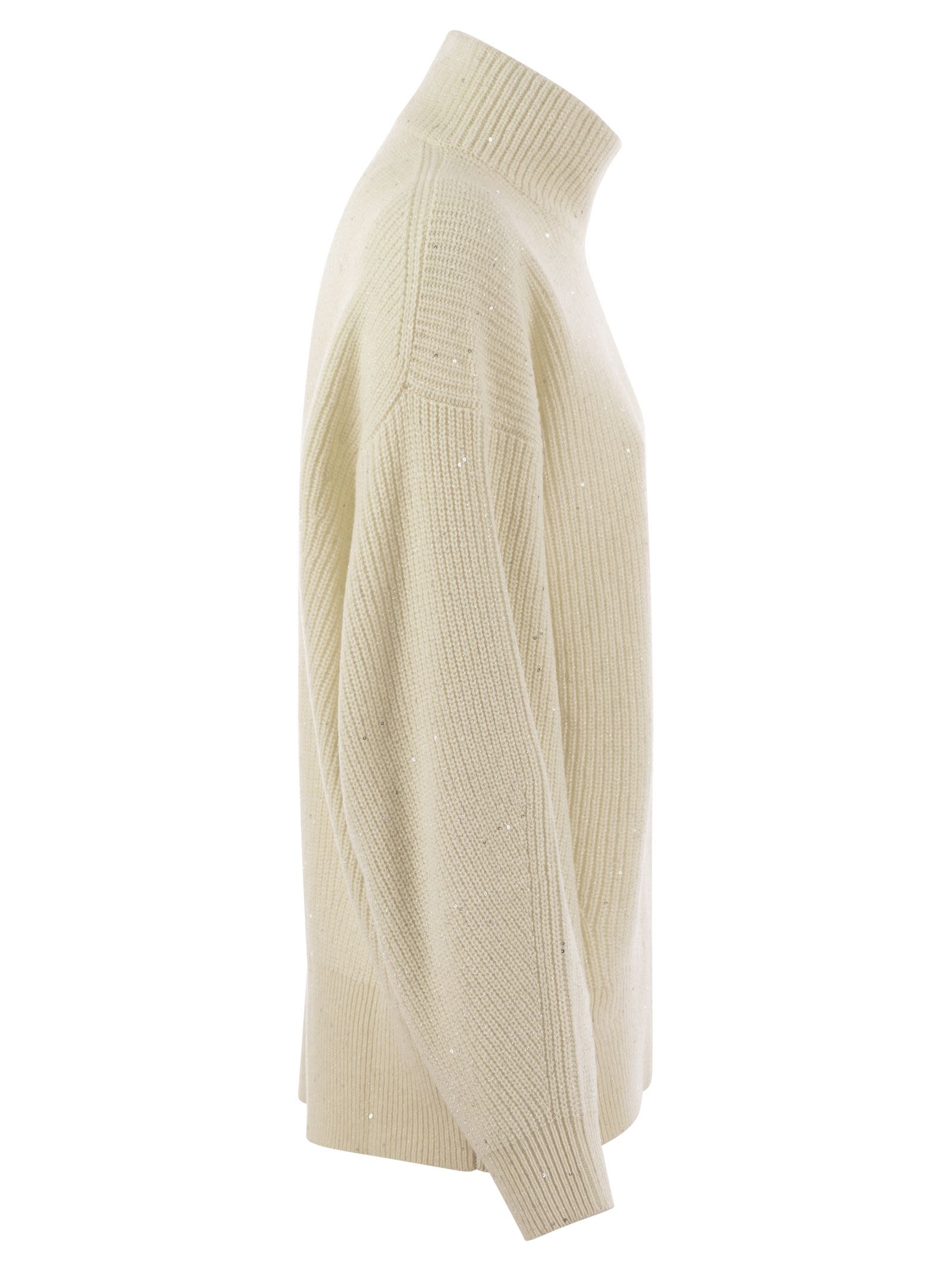 Brunello Cucinelli Women Wool And Cashmere Rib Sweater With Sequins