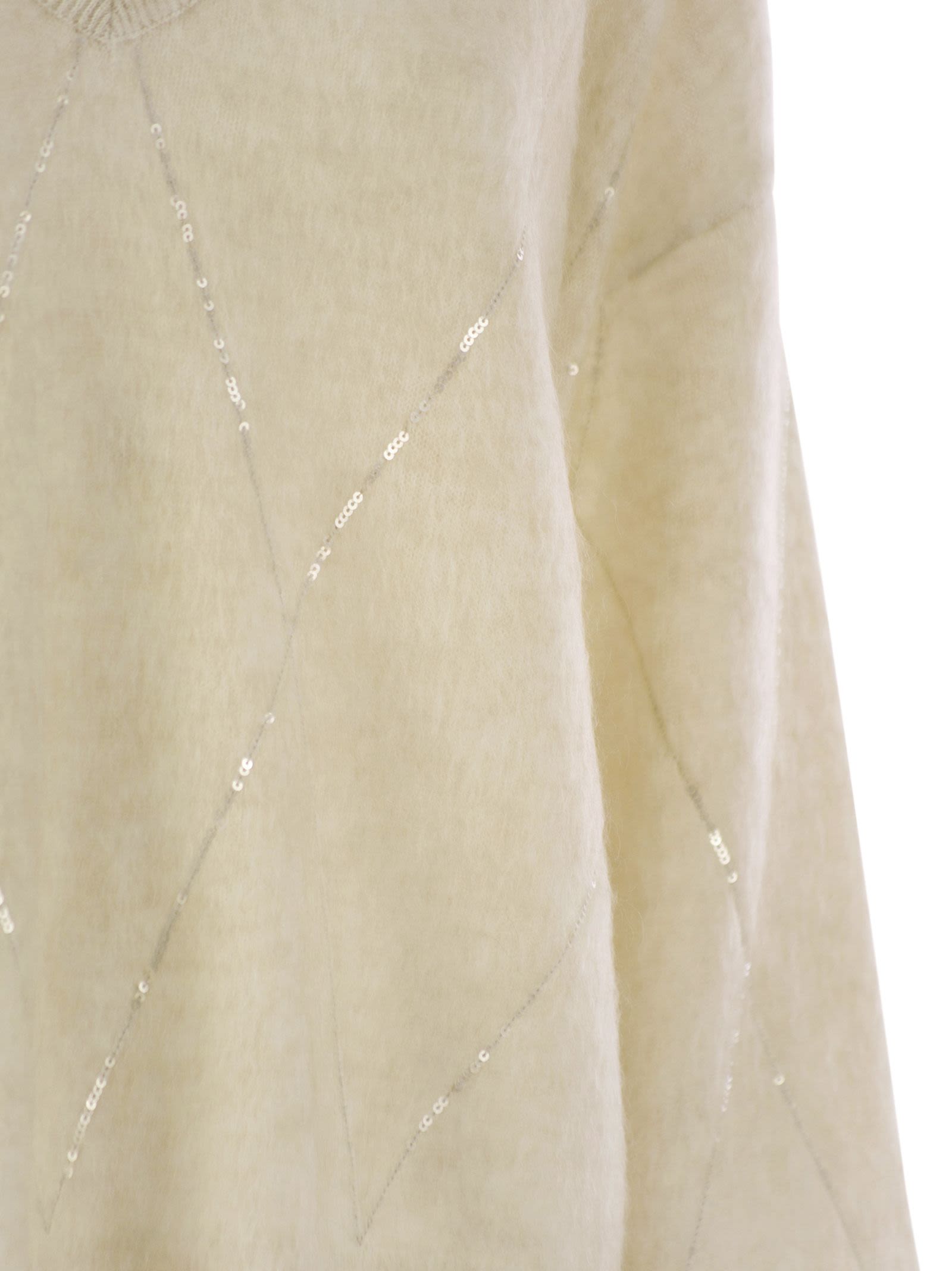 Brunello Cucinelli Women Mohair, Wool, Cashmere And Silk Sweater With Dazzling Argyle Embroidery