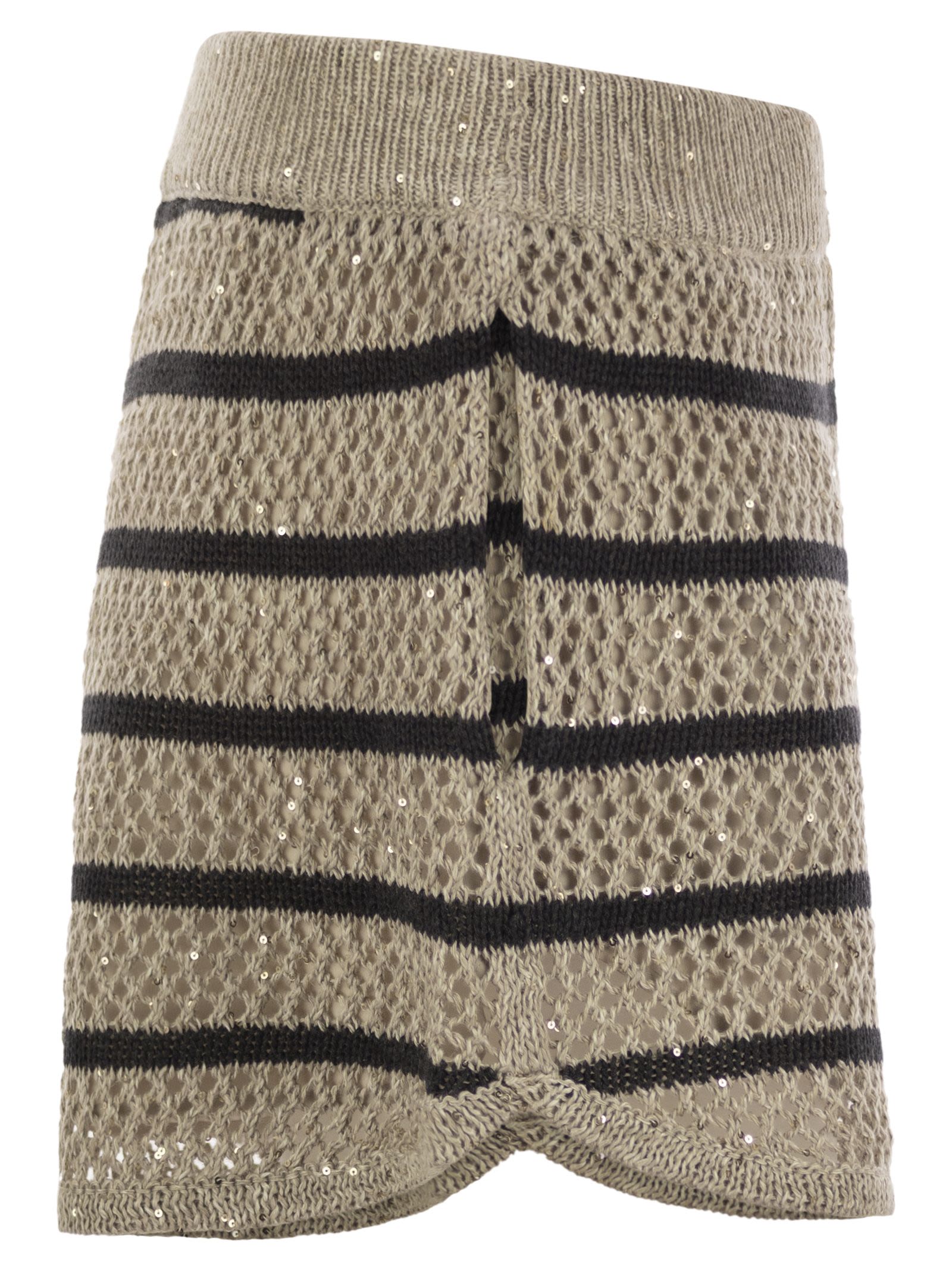 Brunello Cucinelli Women Dazzling Striped Net Linen Shorts