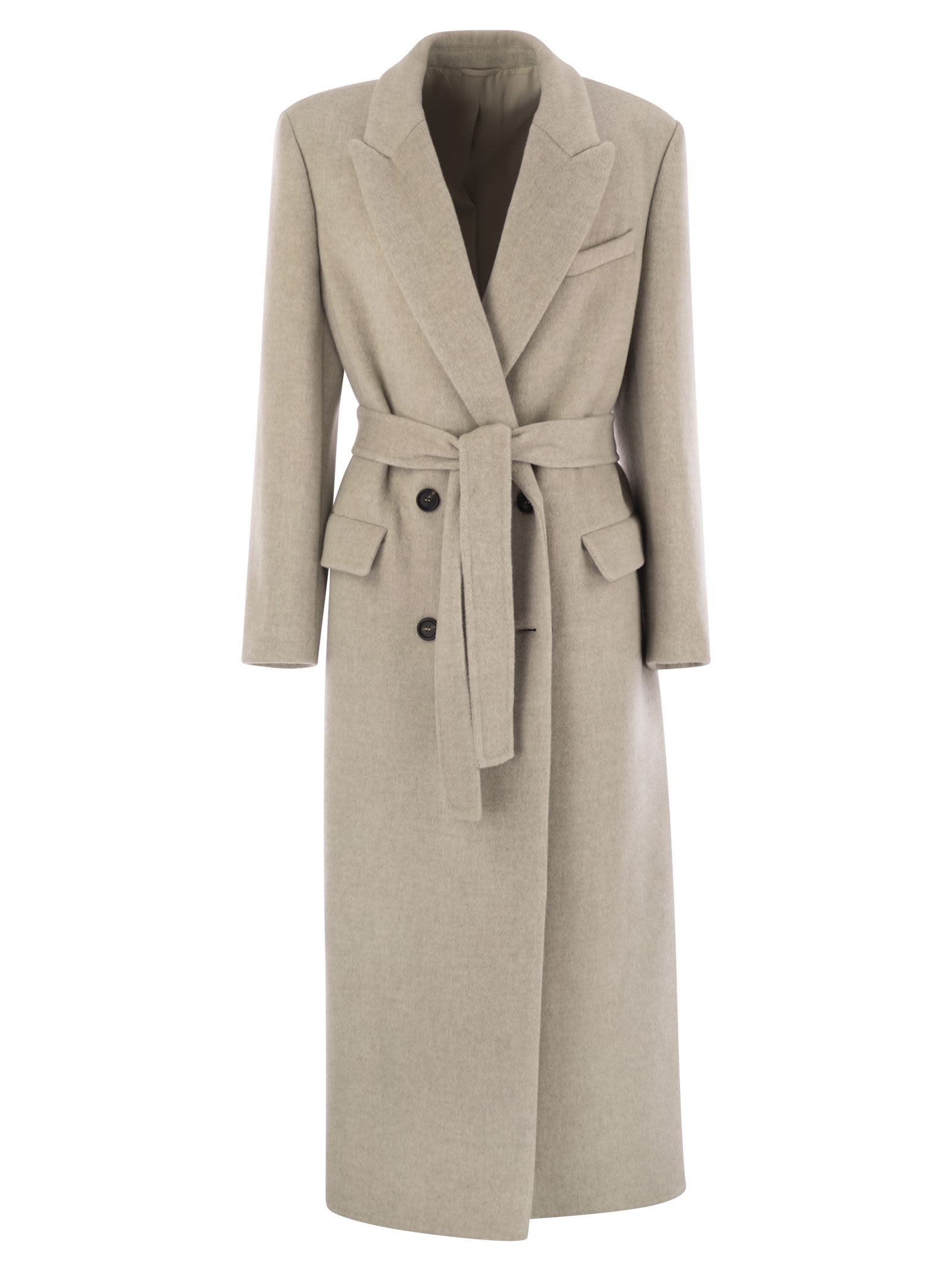 Brunello Cucinelli Women Double-Breasted Coat In Virgin Wool And Cashmere Cloth With Jewellery