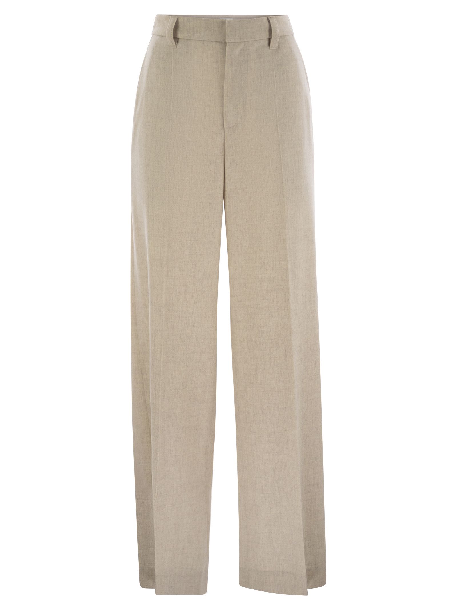 Brunello Cucinelli Women Wide High-Waisted Wool And Cashmere Trousers With Necklace