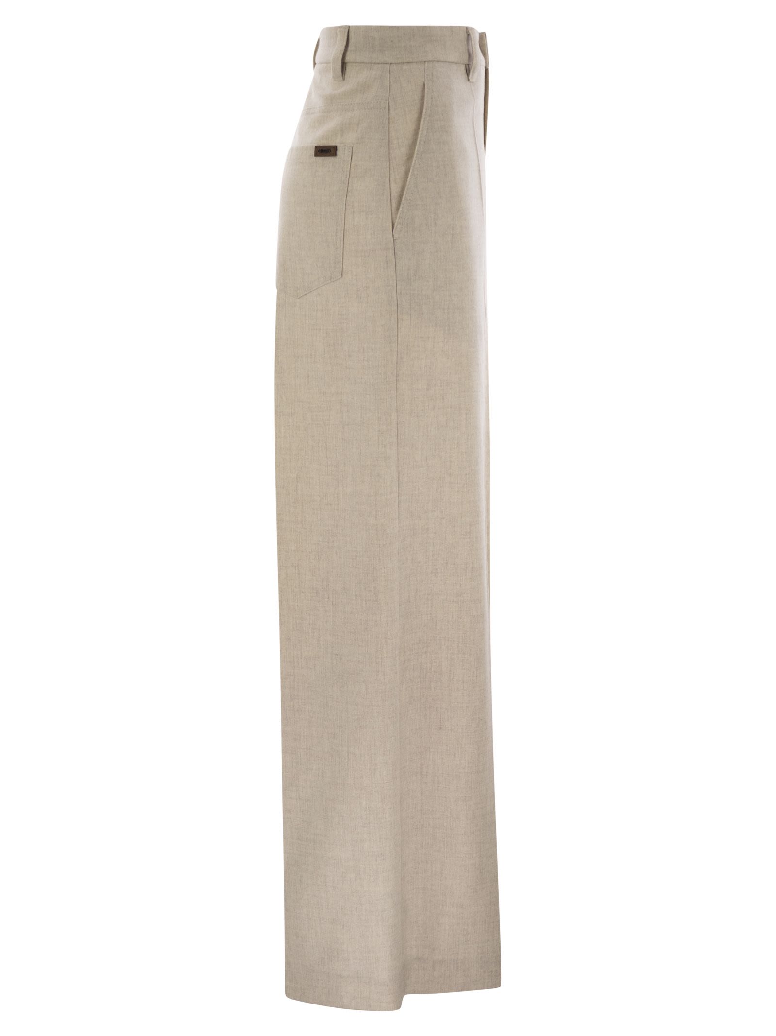 Brunello Cucinelli Women Wide High-Waisted Wool And Cashmere Trousers With Necklace