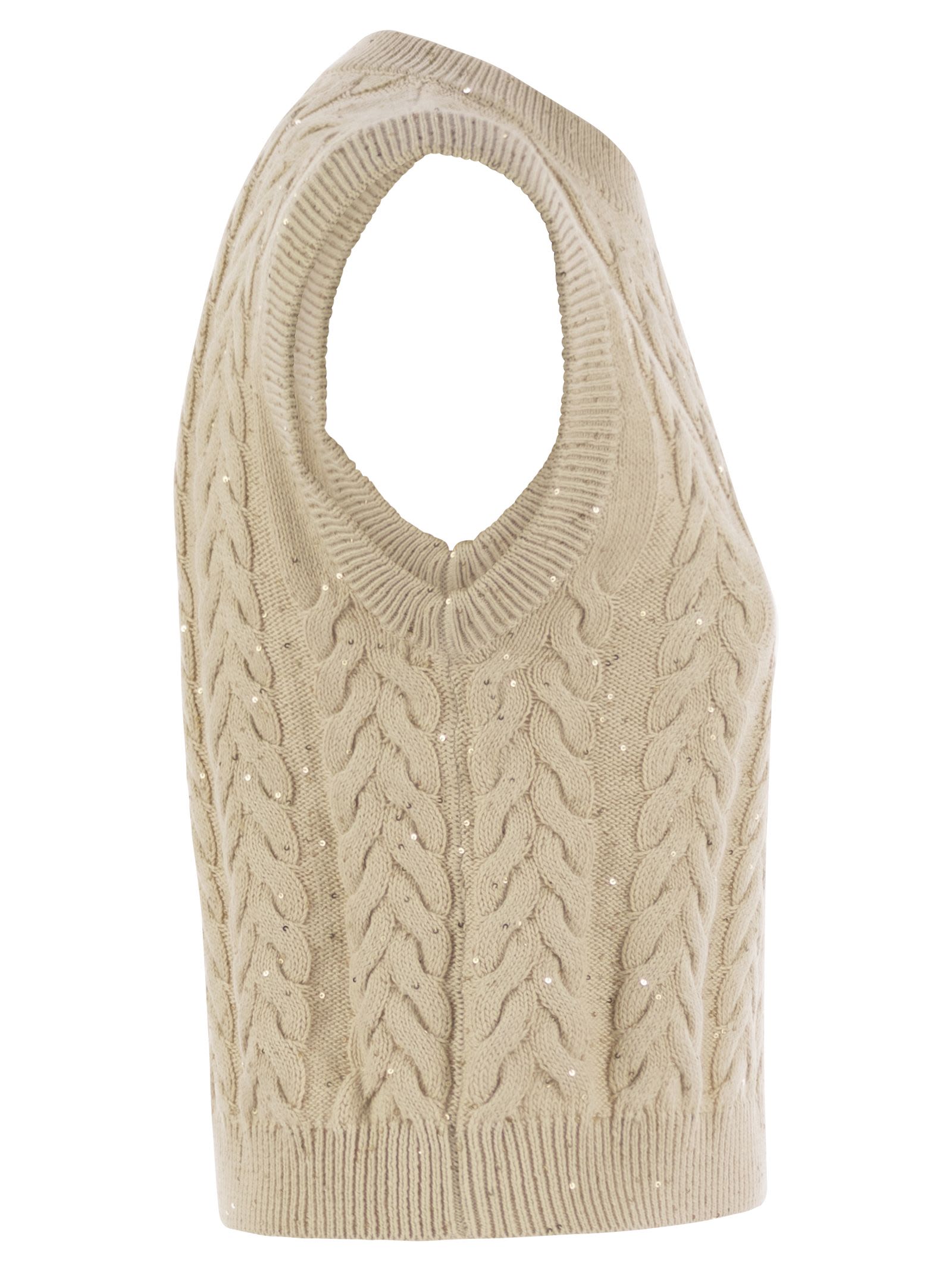 Brunello Cucinelli Women Dazzling Double Cable Knitted Cotton Waistcoat