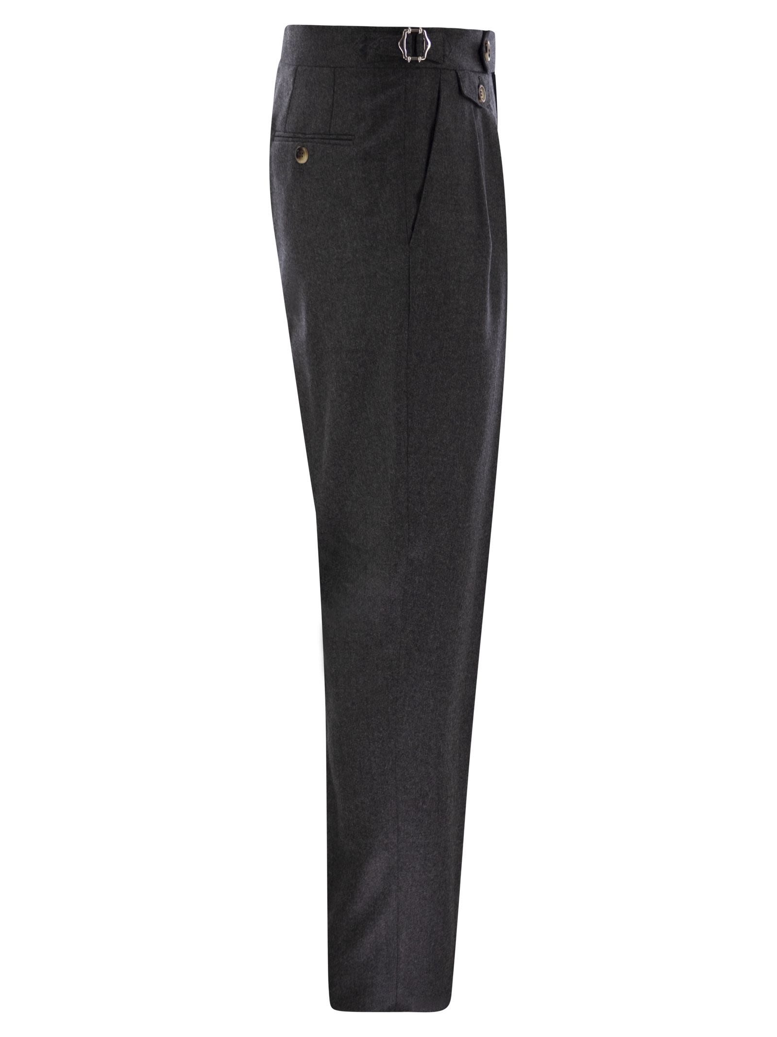 Brunello Cucinelli Men Tailor-Fit Trousers In Virgin Wool Canvas With Double Inverted Darts And Buckles On The Side