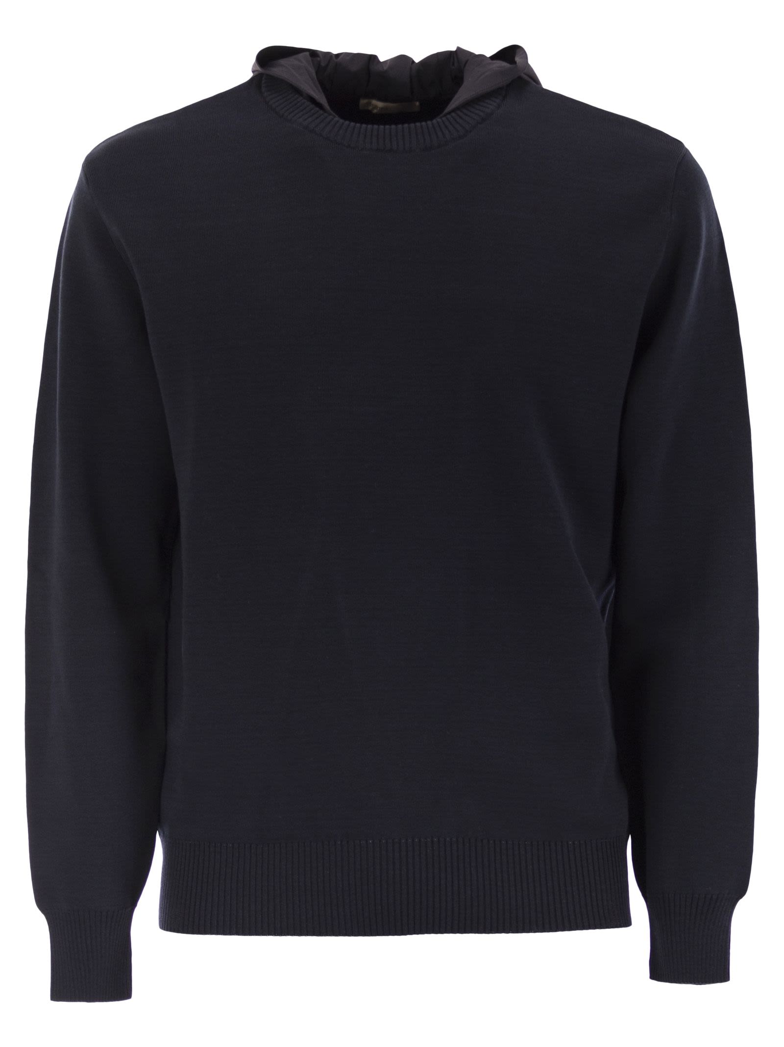 Herno Men Resort Double Cotton Knit And Nylon Hoodie