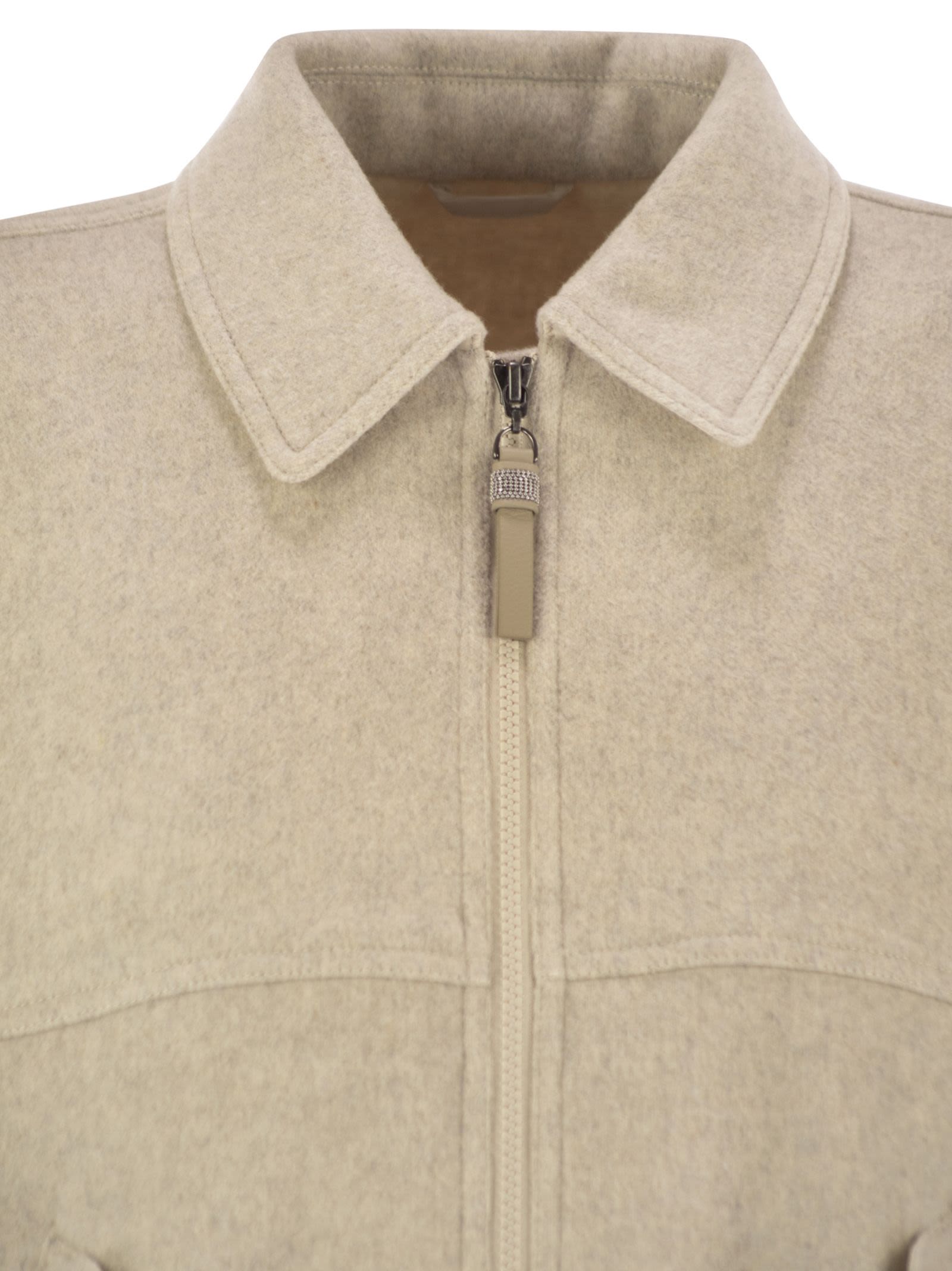 Brunello Cucinelli Women Double Cashmere And Wool Cloth Bomber Jacket With Shiny Zipper Pull