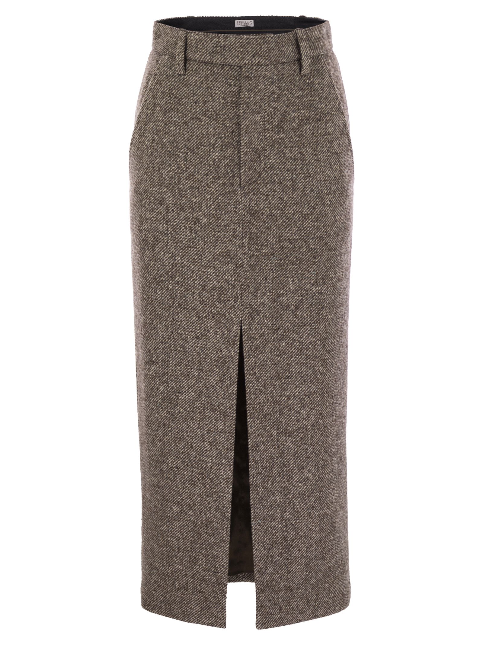 Brunello Cucinelli Women Sartorial Pencil Skirt In Diagonal Mélange Of Virgin Wool And Silk With Moniline