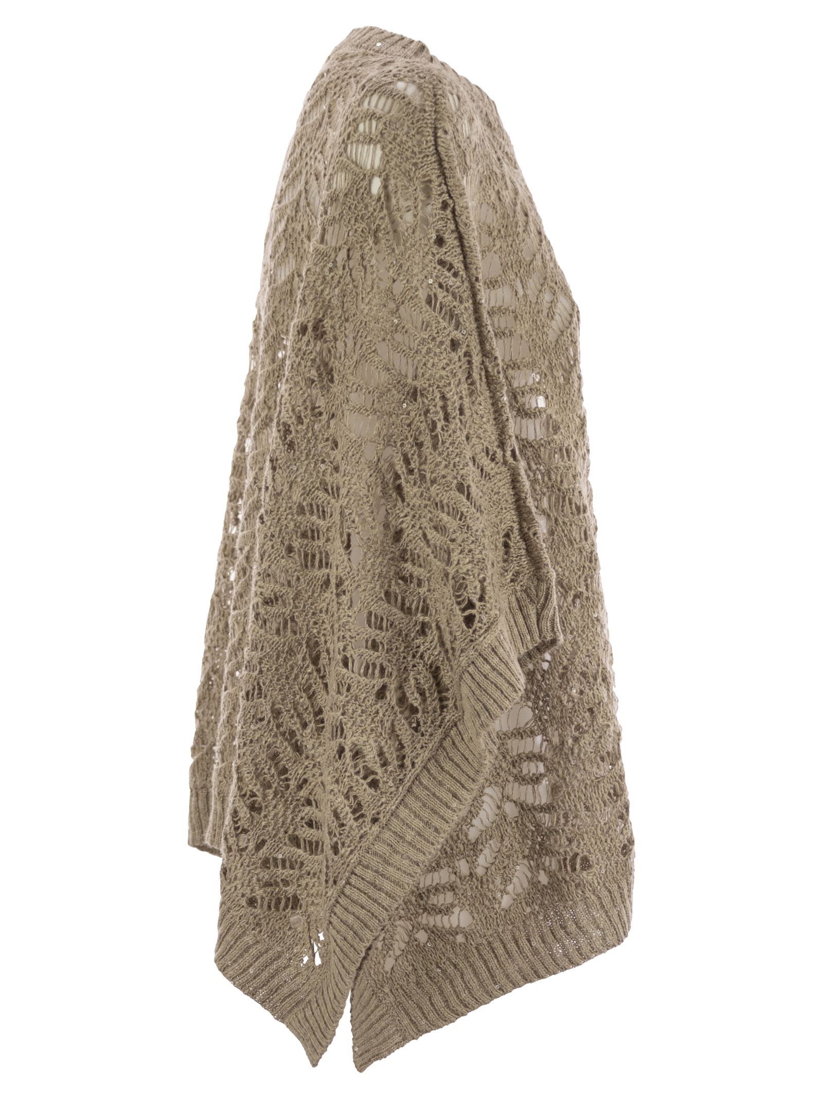 Brunello Cucinelli Women Foliage Lace Knitted Poncho In Linen And Diamond Silk