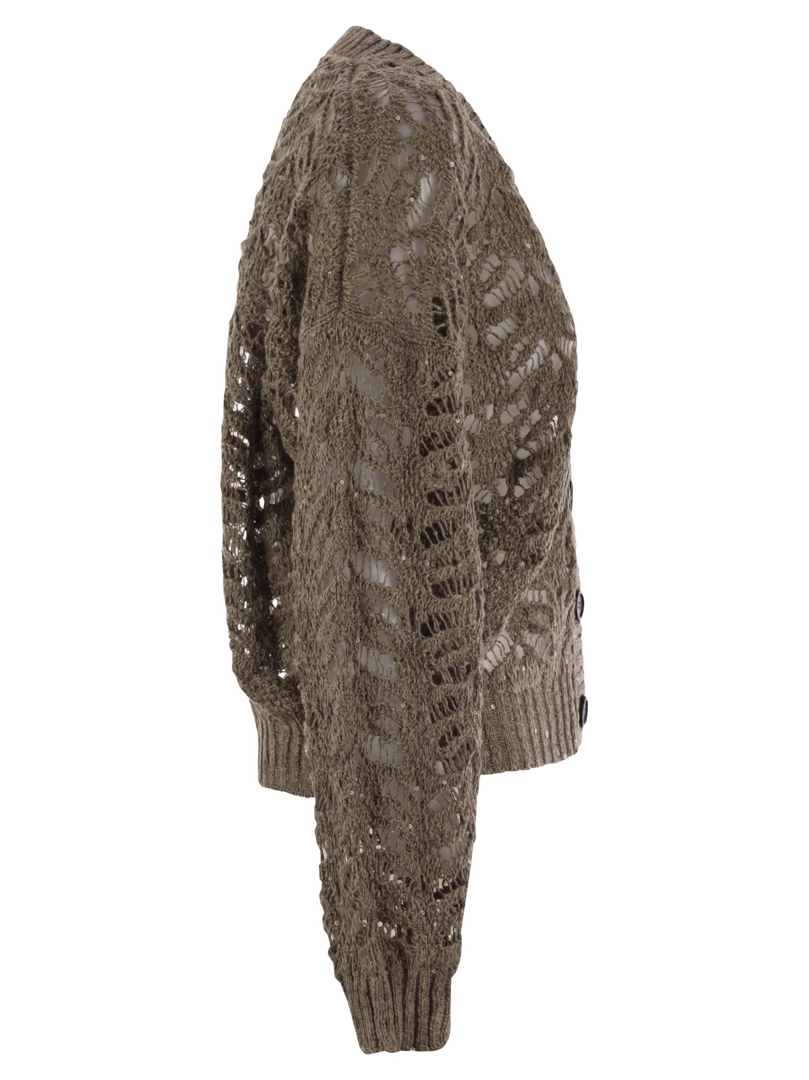 Brunello Cucinelli Women Foliage Lace Cardigan In Linen And Silk Diamante