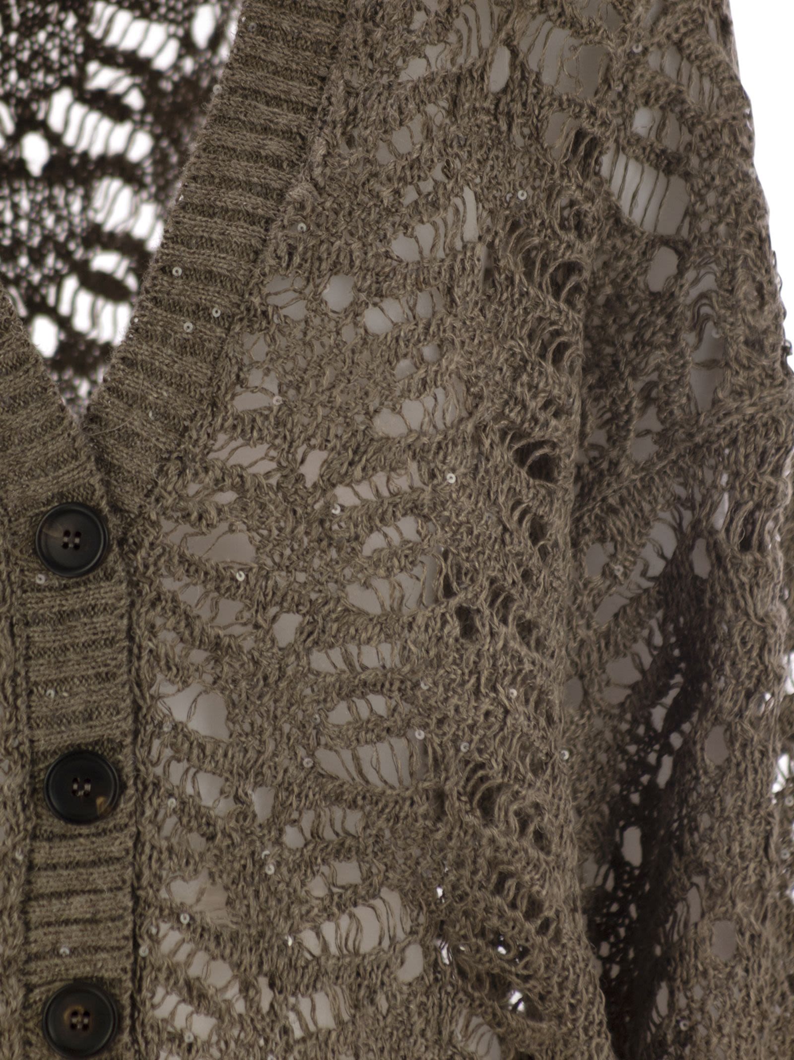 Brunello Cucinelli Women Foliage Lace Cardigan In Linen And Silk Diamante