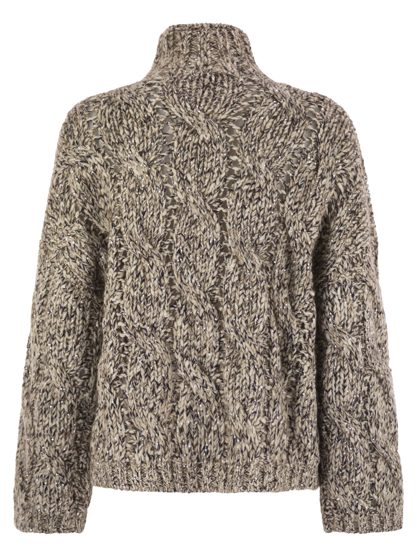 Brunello Cucinelli Women Soft Wool, Cashmere And Mohair Turtleneck Sweater With Braided Design