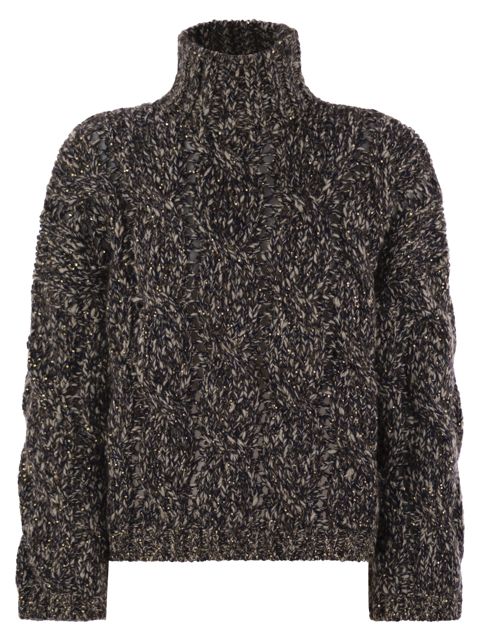 Brunello Cucinelli Women Soft Wool, Cashmere And Mohair Turtleneck Sweater With Braided Design