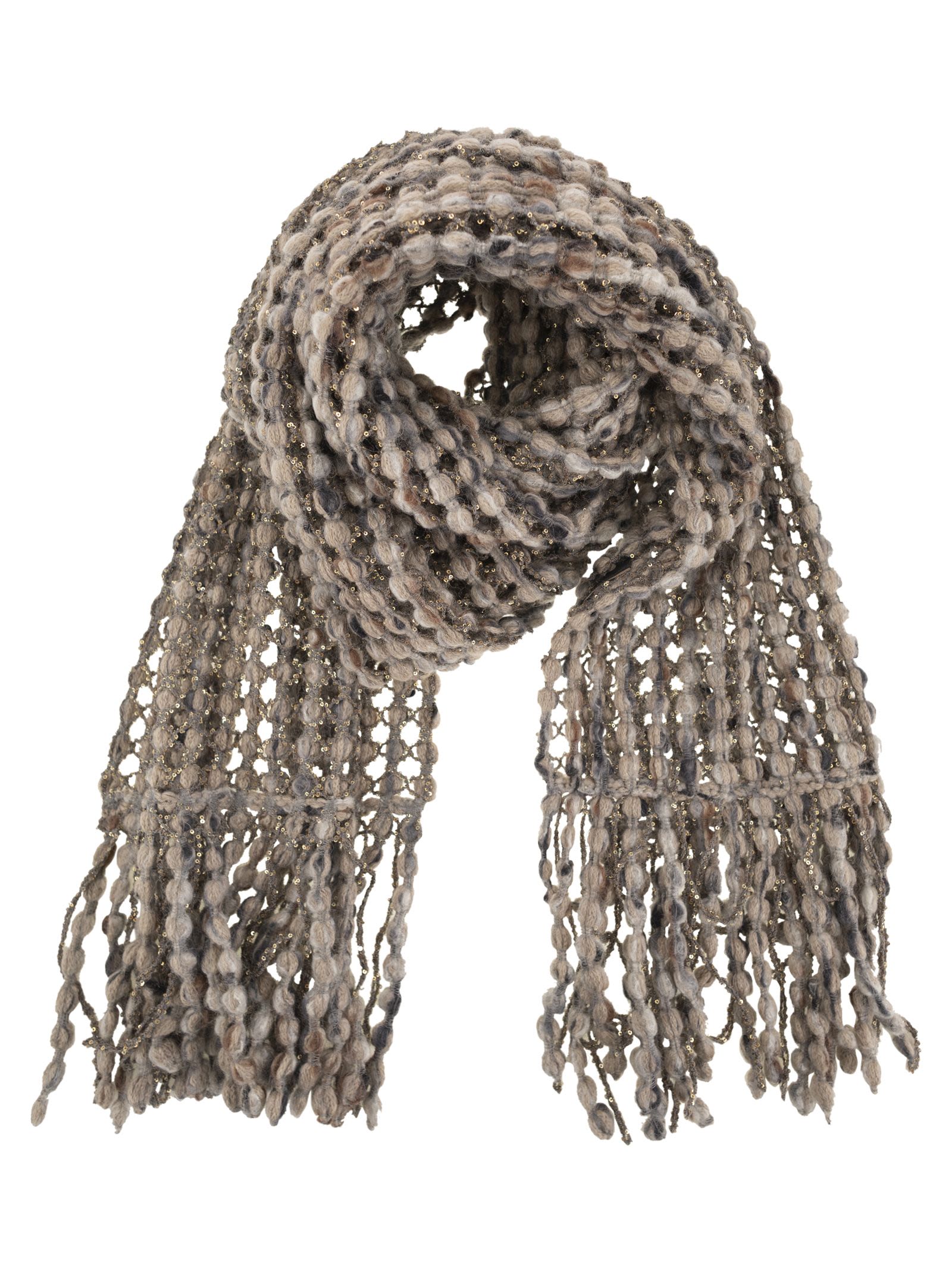 Brunello Cucinelli Women Balloon Net Embroidery Knit Scarf Of Virgin Wool, Cashmere And Mohair