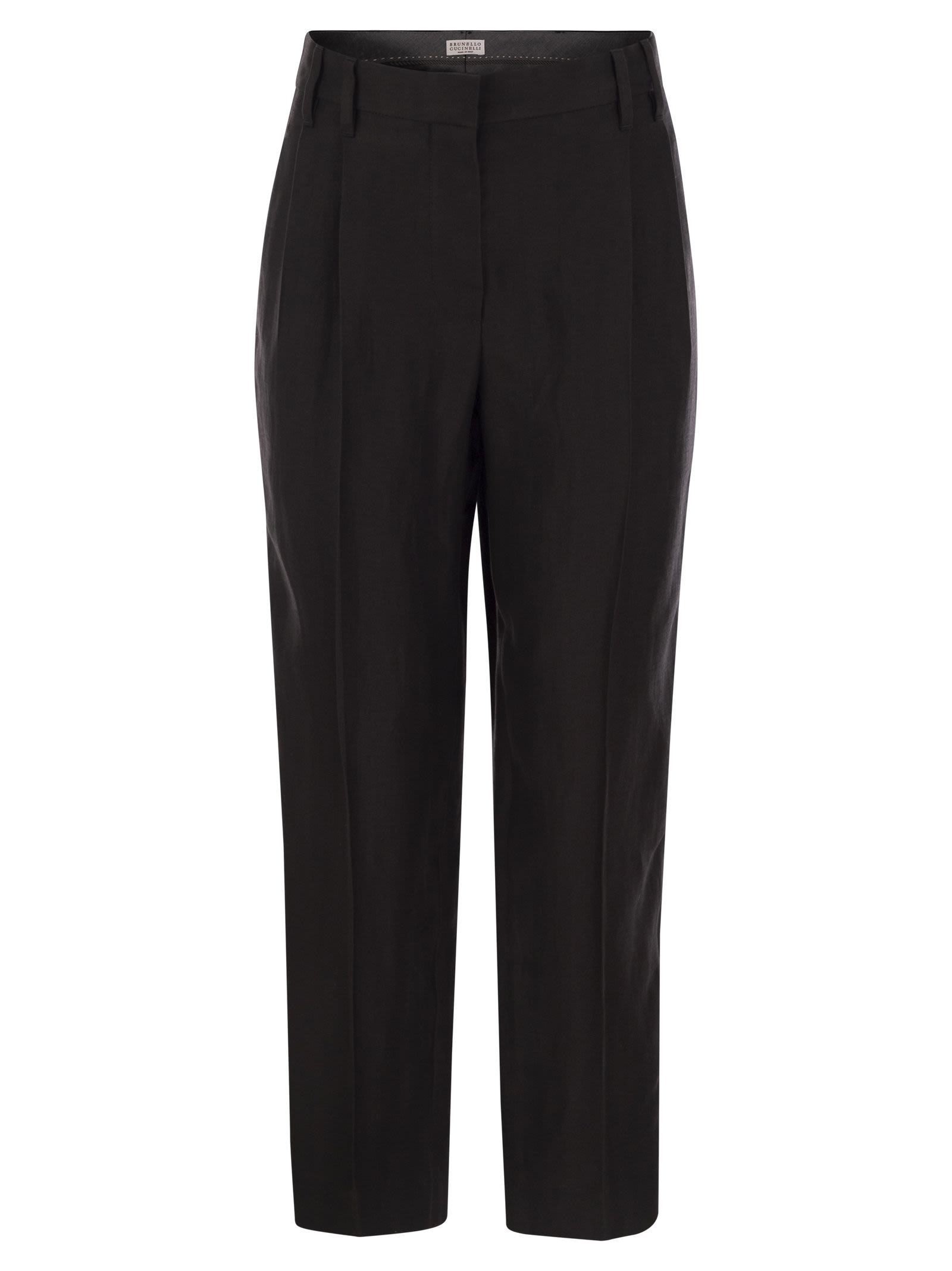 Brunello Cucinelli Women Slouchy Trousers In Viscose And Linen Fluid Twill With Moniline