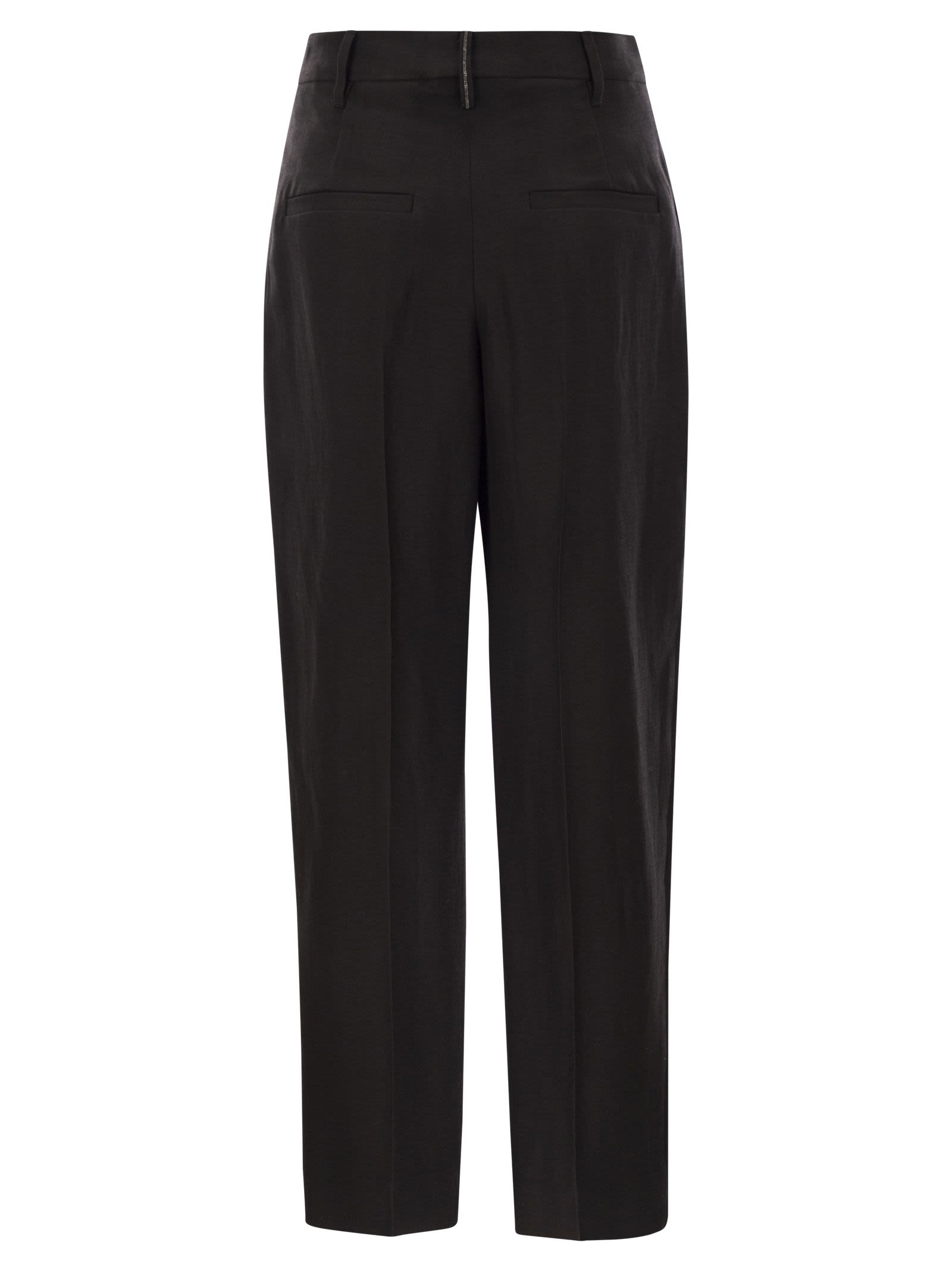 Brunello Cucinelli Women Slouchy Trousers In Viscose And Linen Fluid Twill With Moniline