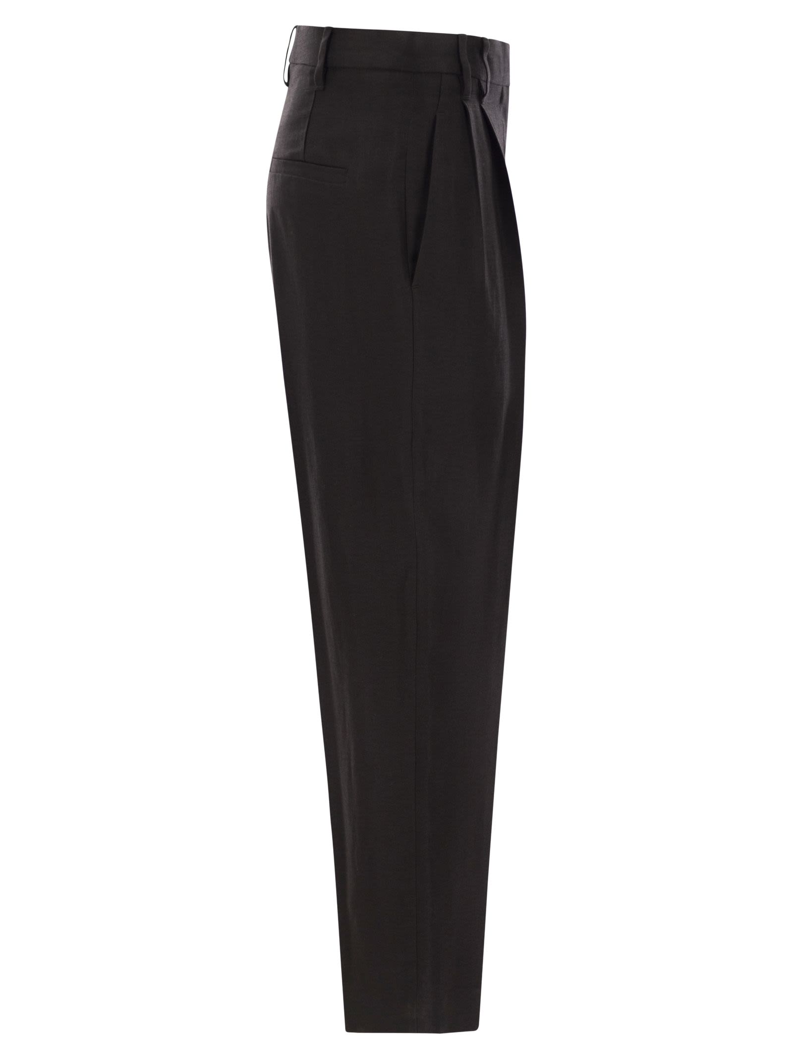 Brunello Cucinelli Women Slouchy Trousers In Viscose And Linen Fluid Twill With Moniline