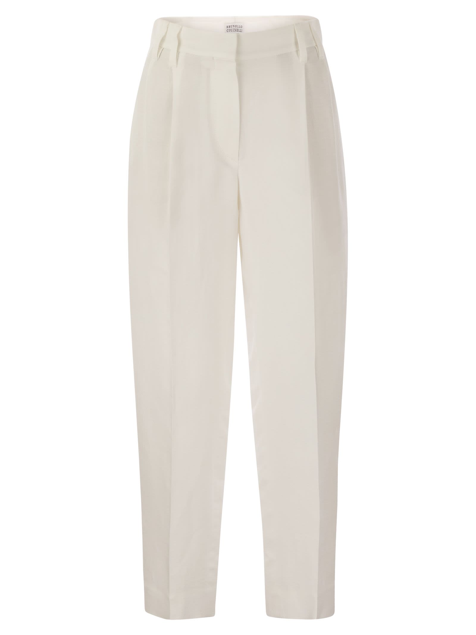 Brunello Cucinelli Women Slouchy Trousers In Viscose And Linen Fluid Twill With Moniline