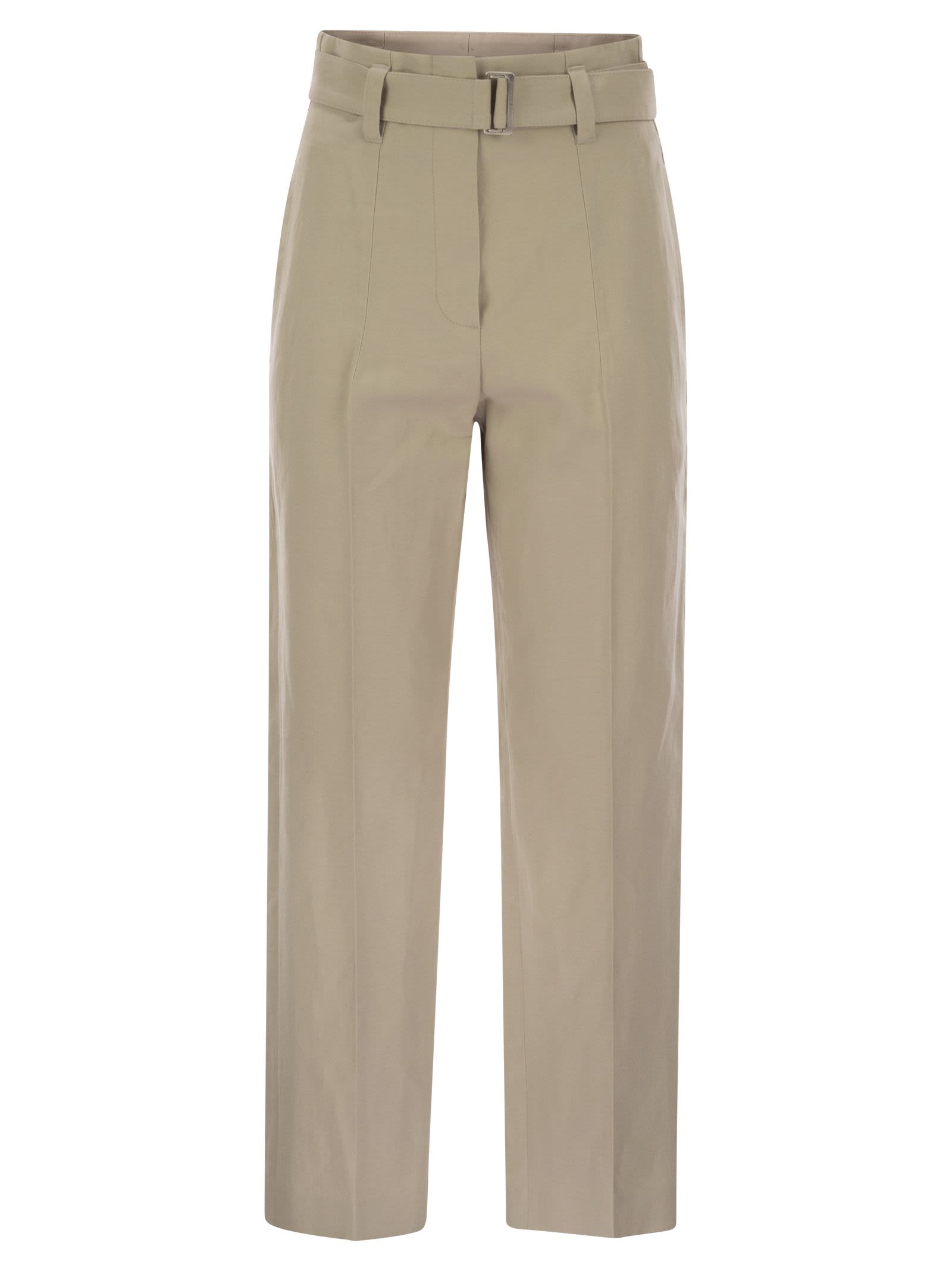 Brunello Cucinelli Women Cotton Linen Canvas Corset Cigarette Trousers With Jewellery