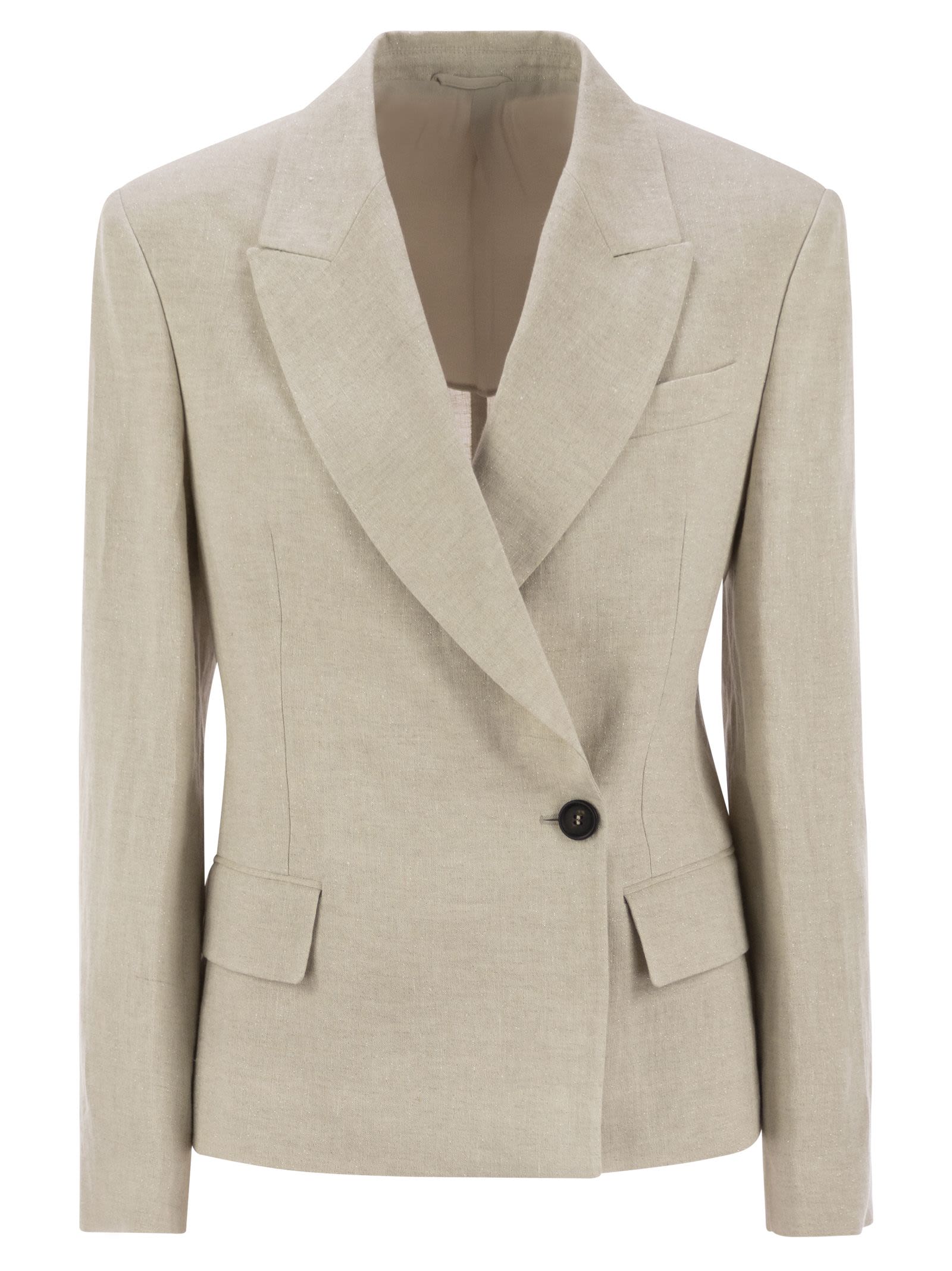 Brunello Cucinelli Women Sparkling Linen Canvas Jacket With Jewellery