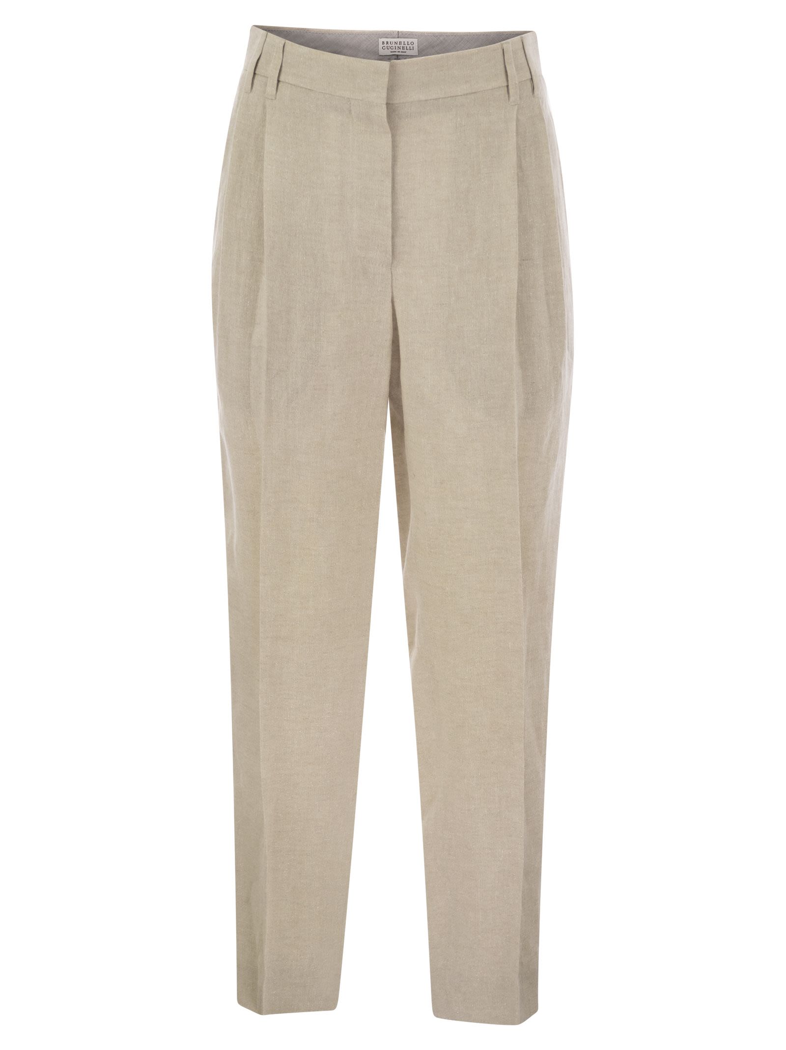 Brunello Cucinelli Women Slouchy Trousers In Sparkling Linen Canvas With Jewellery