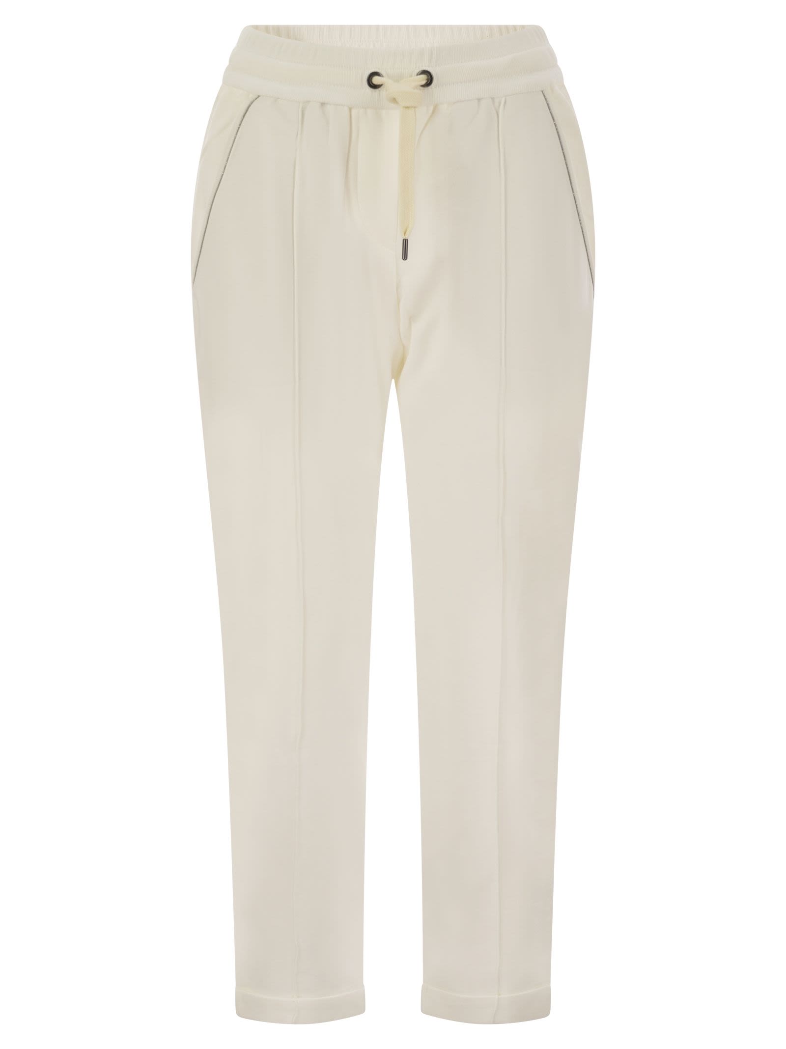 Brunello Cucinelli Women Track Trousers In Lightweight Stretch Cotton Fleece With Moniline
